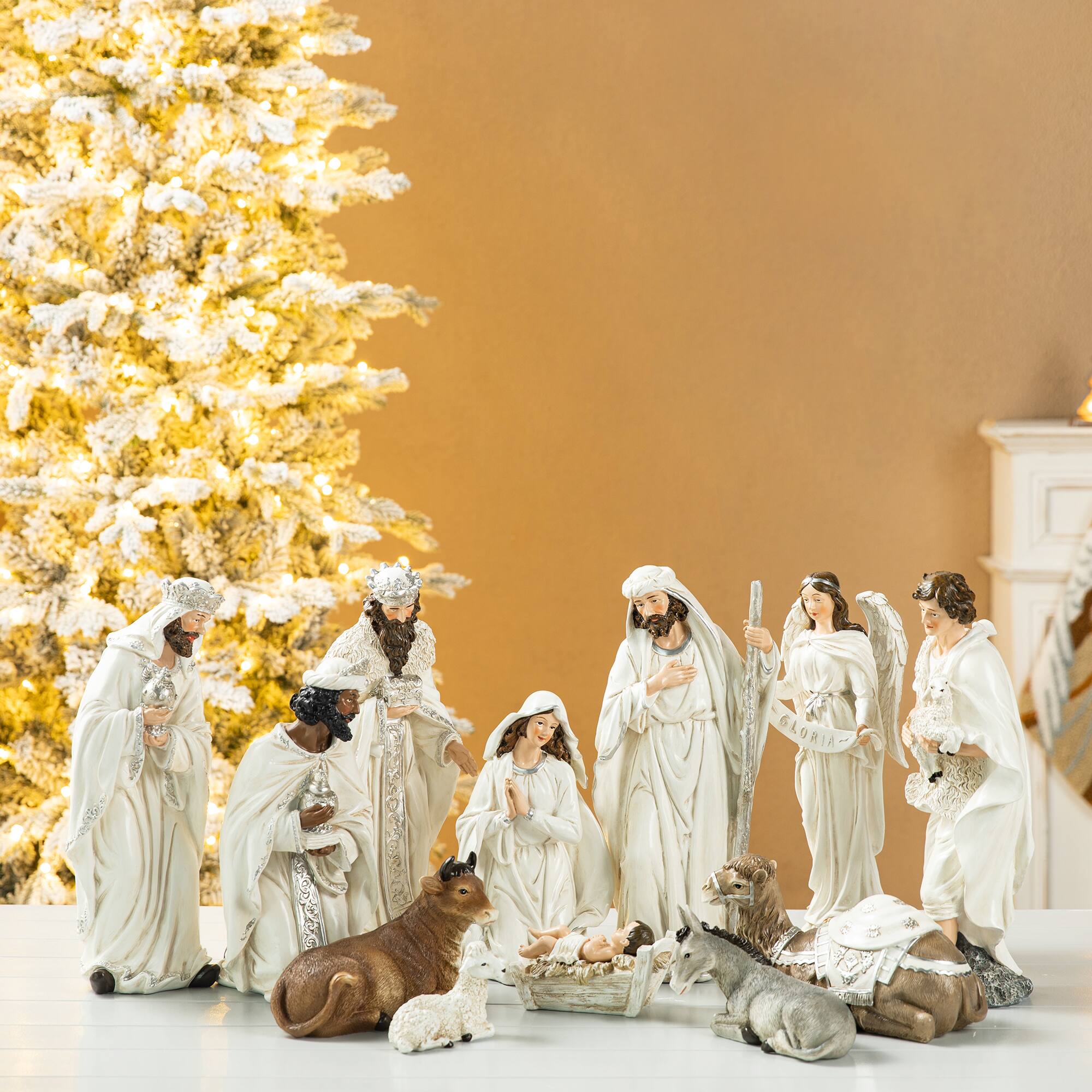 Front. Glitzhome - 12pcs Oversized Resin Nativity Figurine Set - Ivory.