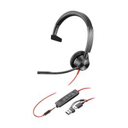 HP - Poly Blackwire 3315 USB-C Wired Monaural Headset, Microsoft Teams Cert - Black