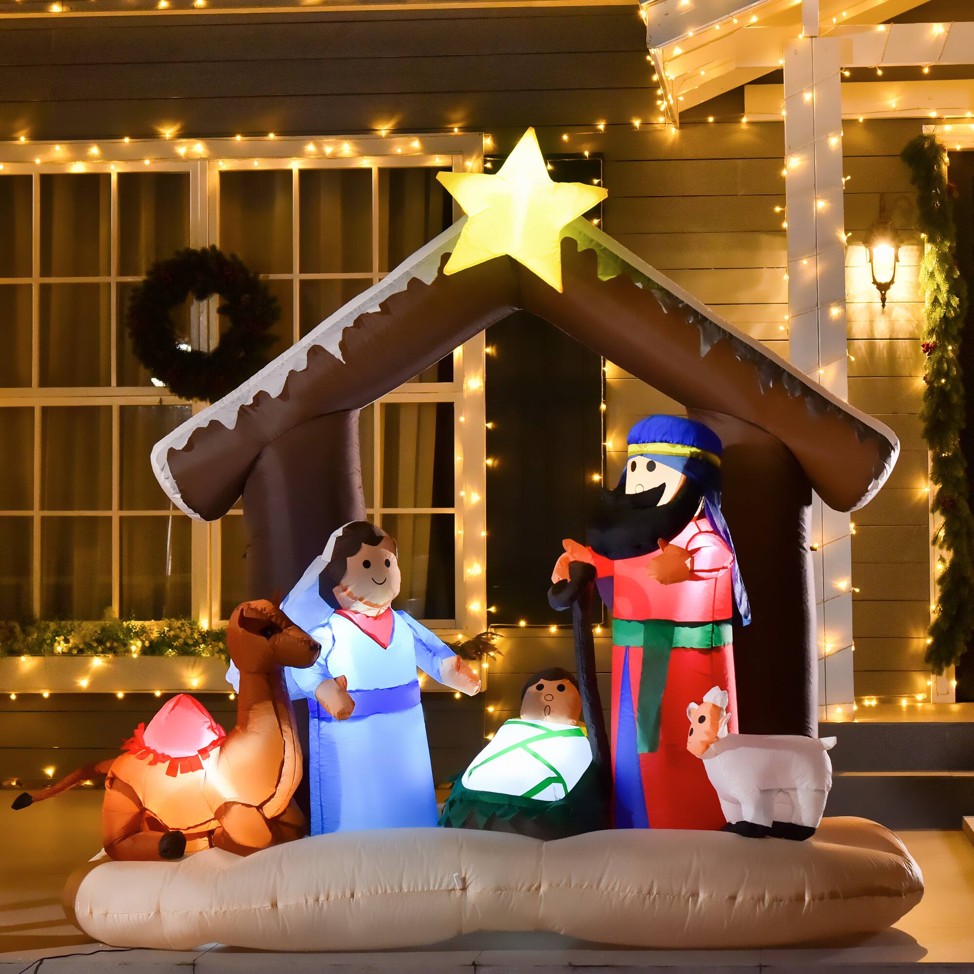 Alt View 1. Homcom - 6' Christmas Inflatable Nativity Scene, Outdoor Blow-Up Decoration with LED Lights - Brown.