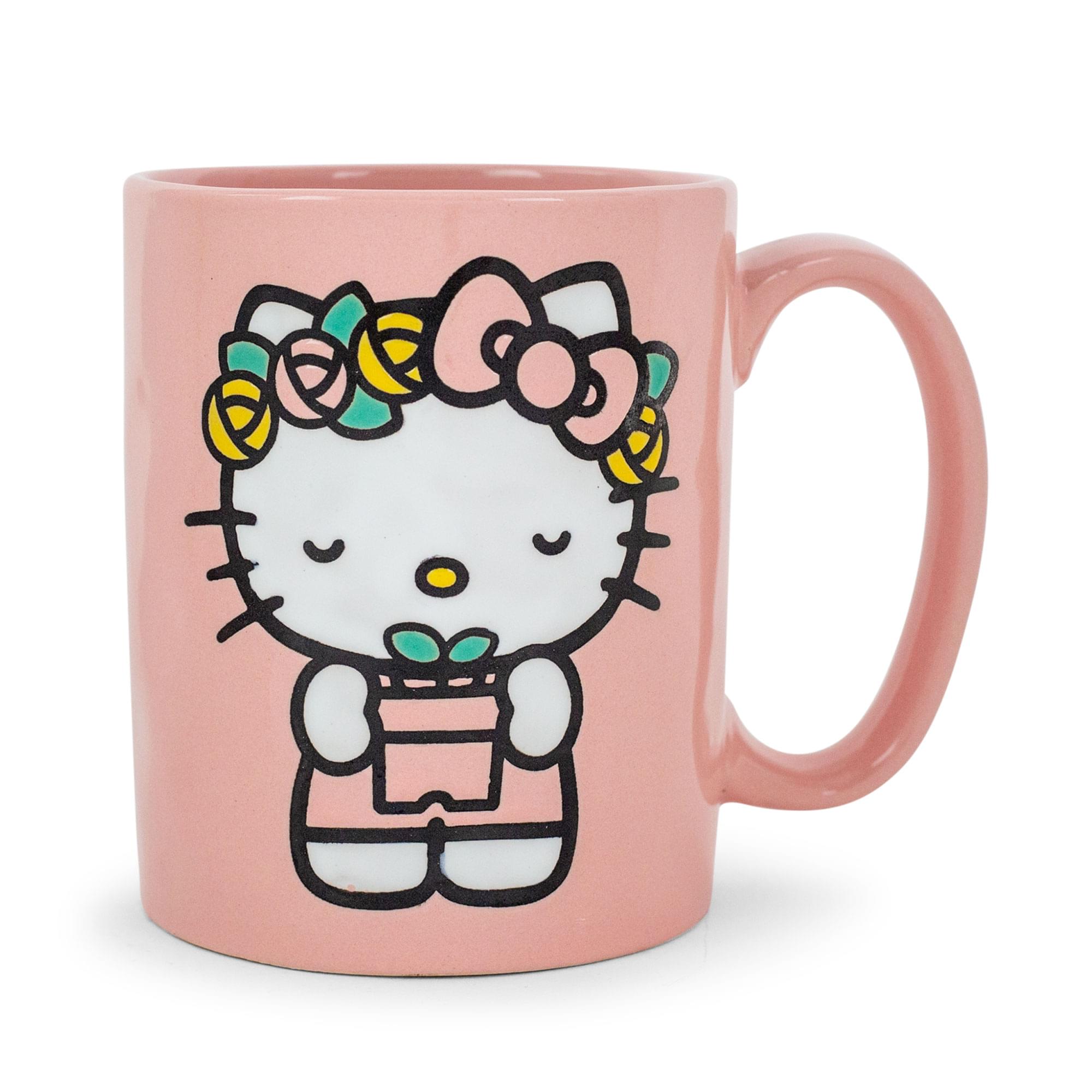 Silver Buffalo - Sanrio Hello Kitty Flower Badge Wax Resist Ceramic Pottery Mug | Holds 18 Ounces - Pink