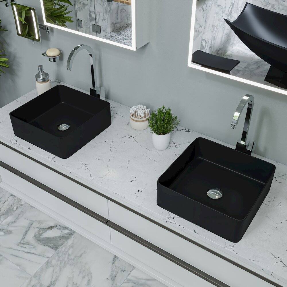 Alt View 1. Alfi - Black Matte 16" Modern Square Above Mount Ceramic Sink - Black.