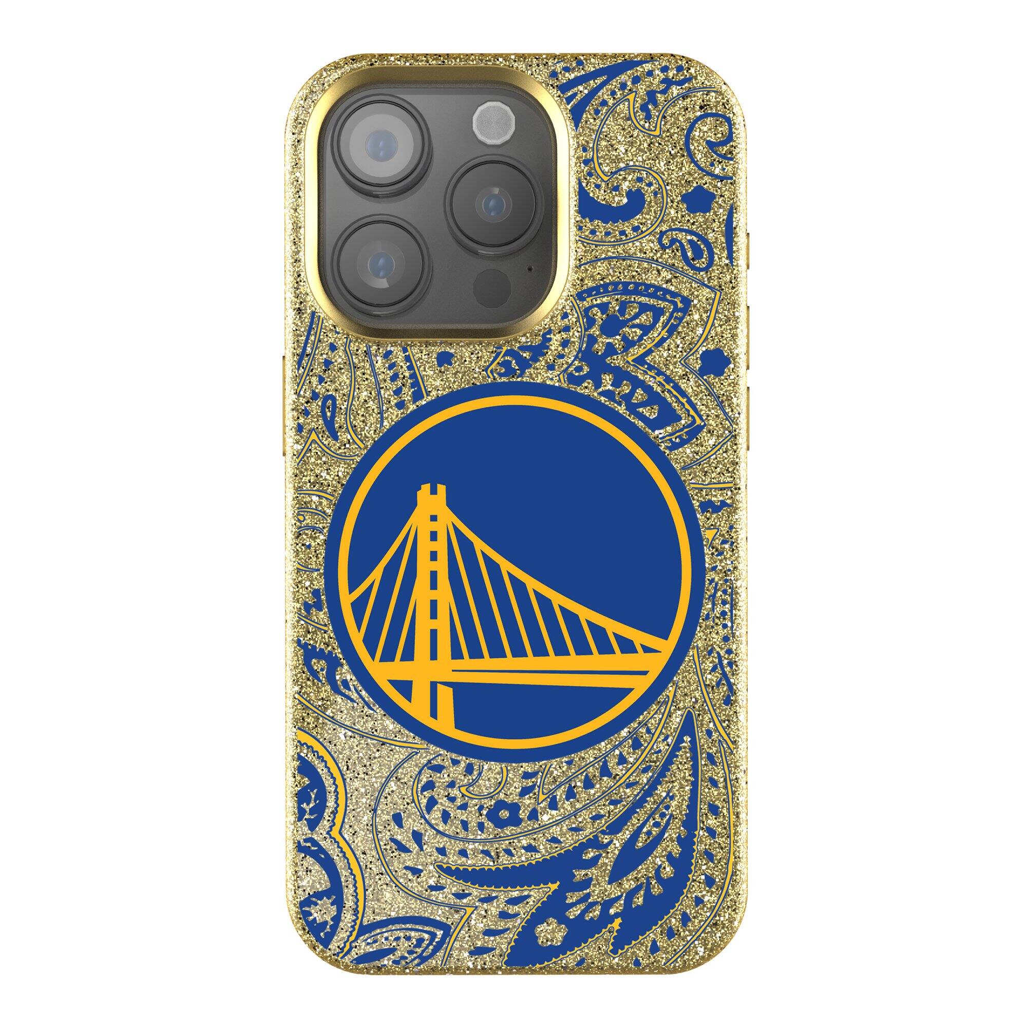 Front. Keyscaper - Golden State Warriors Paisley Bling iPhone Case - 14 Pro Max - Gold.