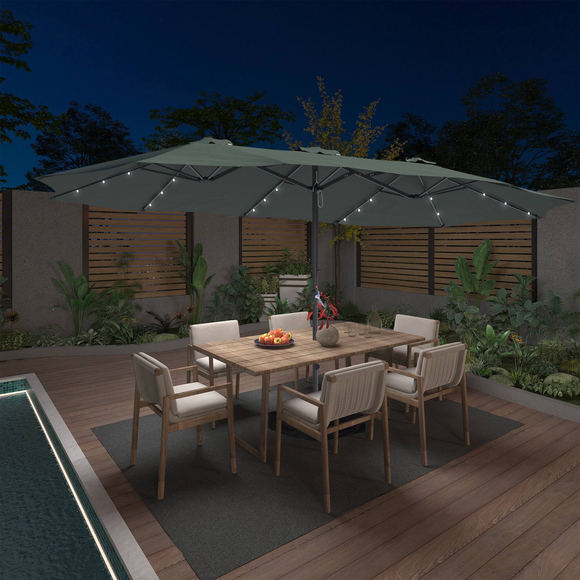 Alt View 1. Boyel Living - 15ft Solar LED Double Sided Patio Umbrella with Base Crank and Rocker.