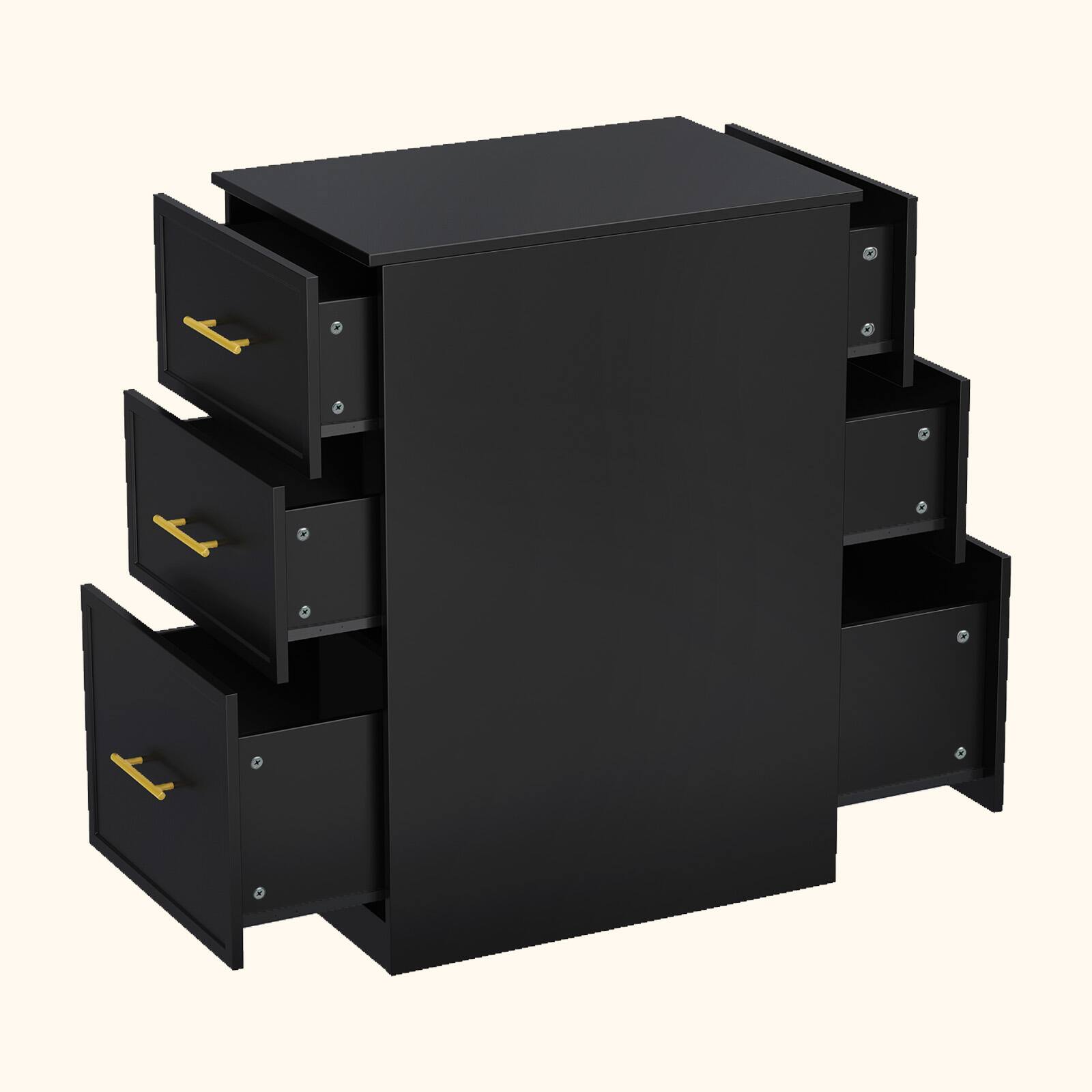 Left. Winado - Salon Station, Double-Sided Styling Barber Station for Hair Stylist, Storage Cabinet with 6 Drawers & Hair Dryer Holders - Black.