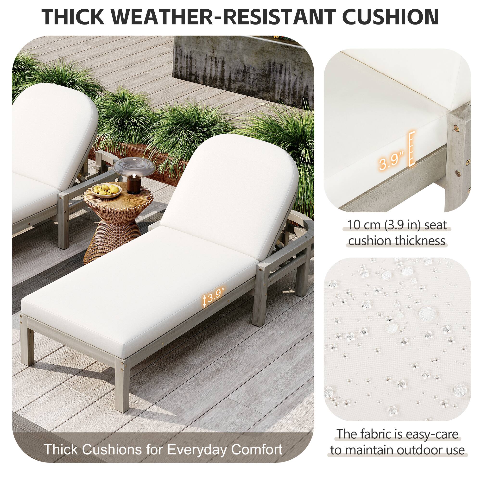 THICK WEATHER-RESISTANT CUSHION

10 cm (3.9 in) seat cushion thickness

Thick Cushions for Everyday Comfort

The fabric is easy-care to maintain outdoor use