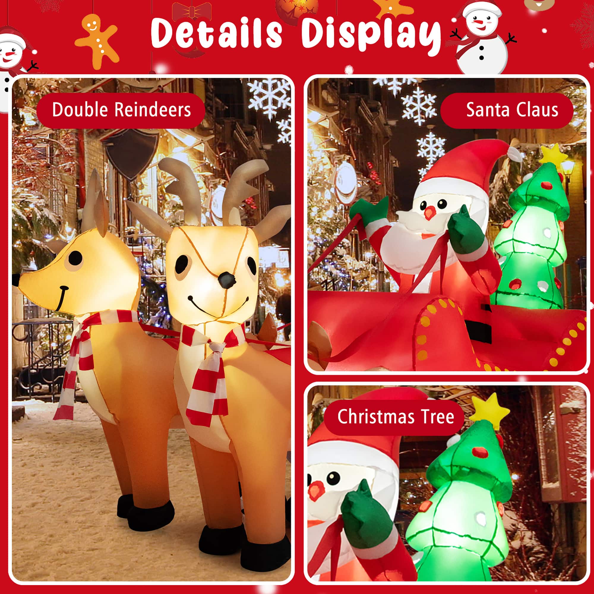 Details Display Double Reindeers Santa Claus Christmas Tree