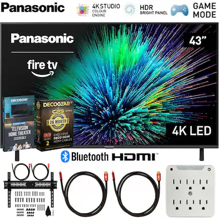 Panasonic
4K STUDIO COLOUR ENGINE HDR + BRIGHT PANEL GAME MODE
Panasonic 43" fire tv
DECOGEAR
DECOGEAR CPS BUNDLE
26 MONTH
BEGINNERS TELEVISION HOME THEATER ESSENTIALS 2
EXCLUSIVE DECO GEAR HDMI CABLES
Panasonic PREMIUM Bluetooth HDMI
4K LED
HDMI
Bluetooth