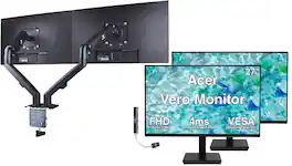 Acer - Vero 27" FHD USB-C Monitor, 4ms Response Time, Anti-Glare, HDMI 2 Pack w/DKZ Hub & Ergoflexy Dual Mount Arms - Black