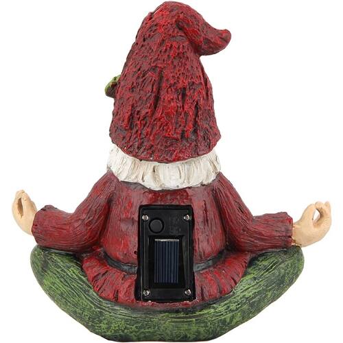 Back. SlickBlue - Zen Garden Solar Gnome Statue Meditating in Yoga Pose for Patio - Red, Green.