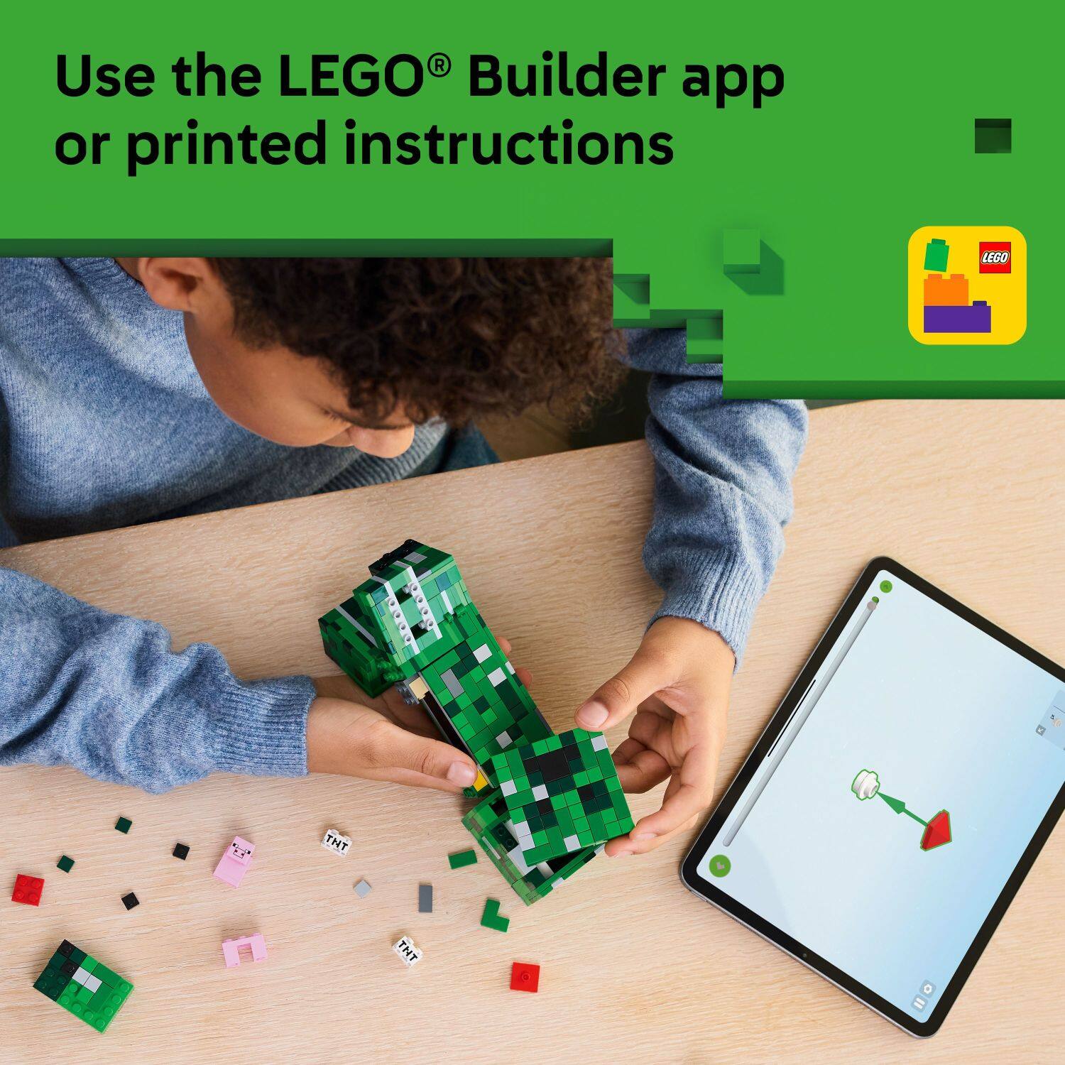 Use the LEGO® Builder app or printed instructions.
