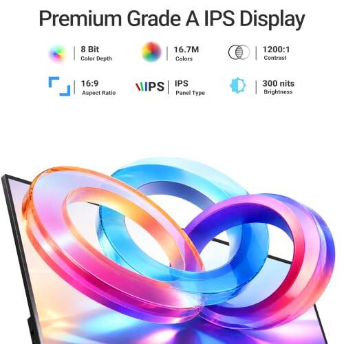 Premium Grade A IPS Display  
8 Bit Color Depth  
16.7M Colors  
1200:1 Contrast  
16:9 Aspect Ratio  
IPS Panel Type  
300 nits Brightness