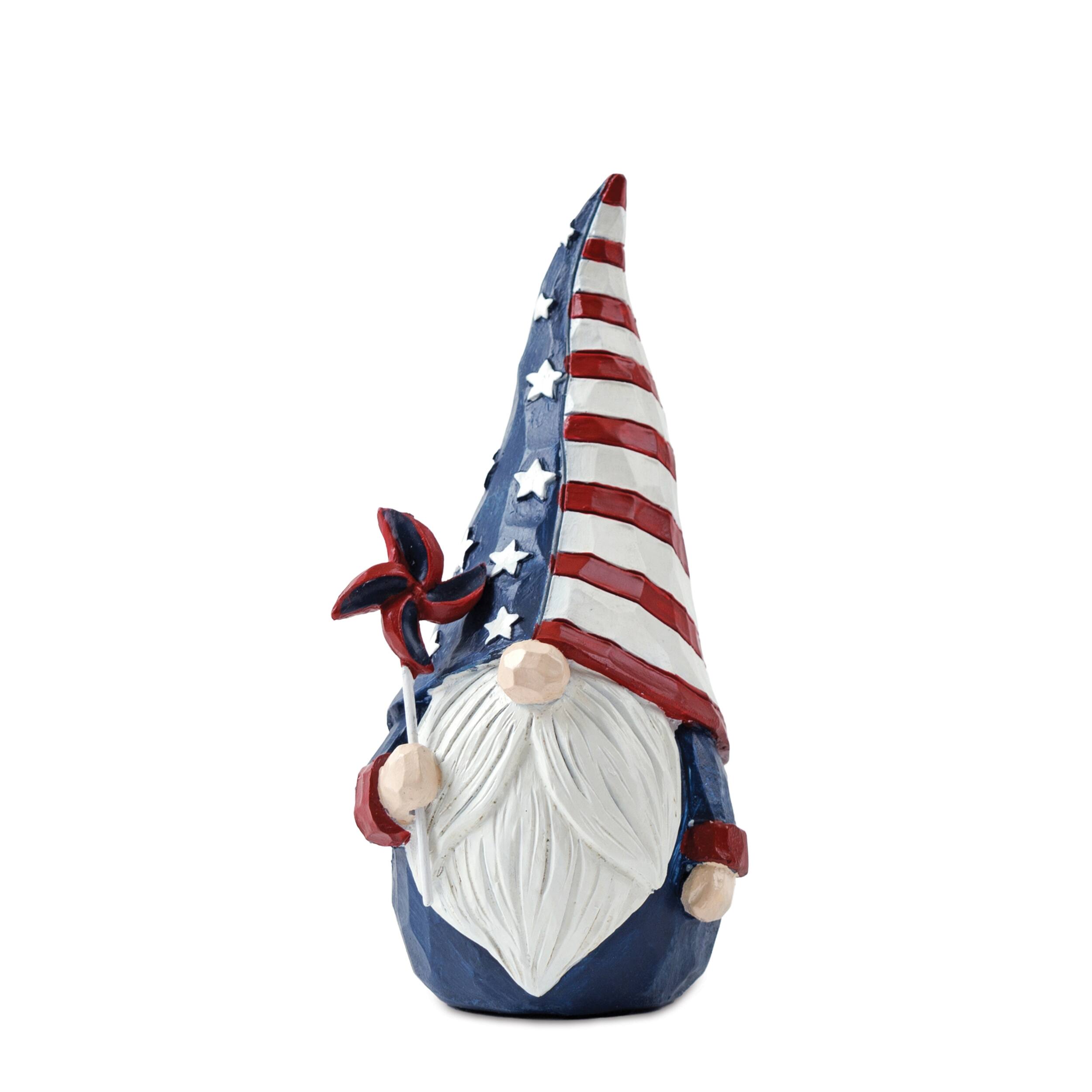 Back. BreeBe - Americana Gnome Figurine (Set of 2) - Red, White, Blue.