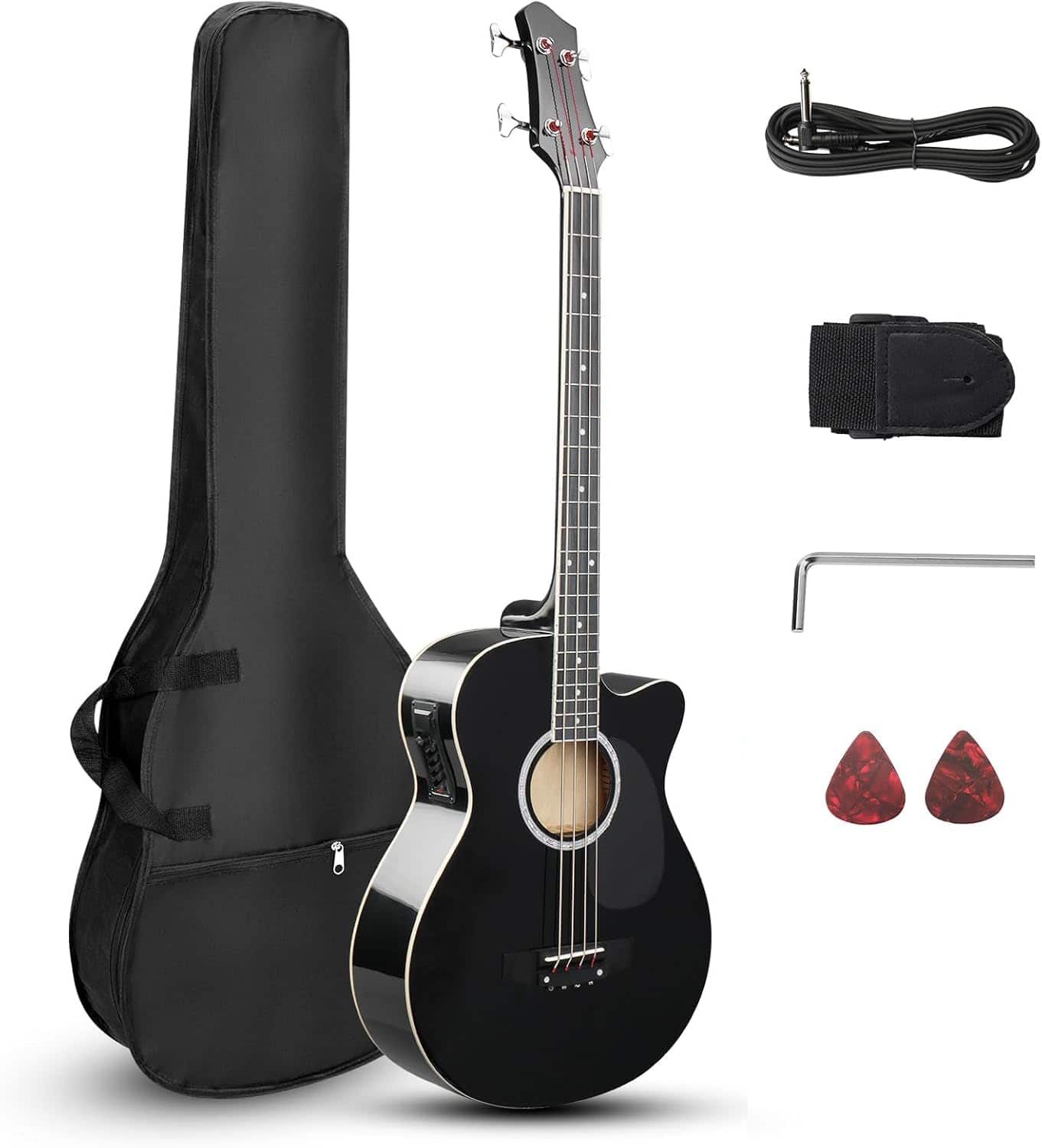 Winado - 4 String Acoustic Bass Guitar, Full Size Bass Guitar Kit with Portable Guitar Bag,Student Band for Gift