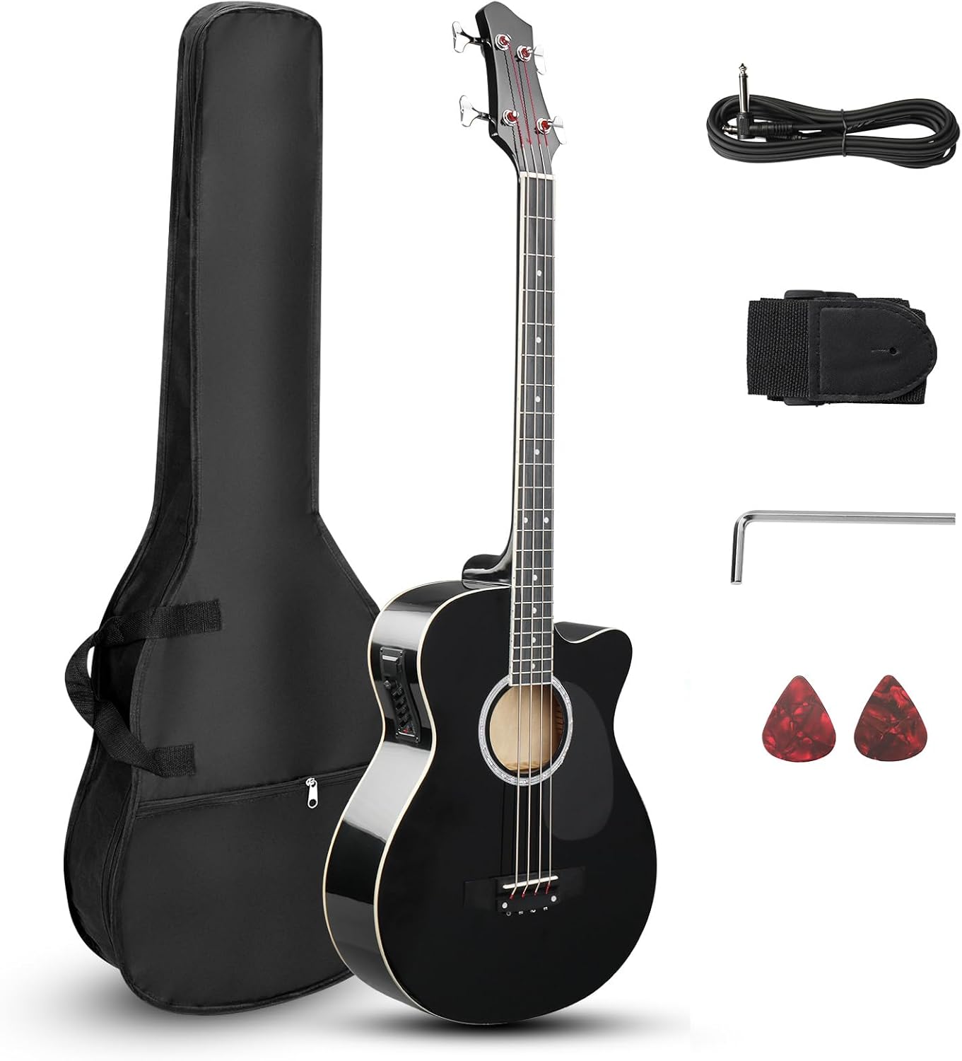 Front. Winado - 4 String Acoustic Bass Guitar, Full Size Bass Guitar Kit with Portable Guitar Bag,Student Band for Gift.
