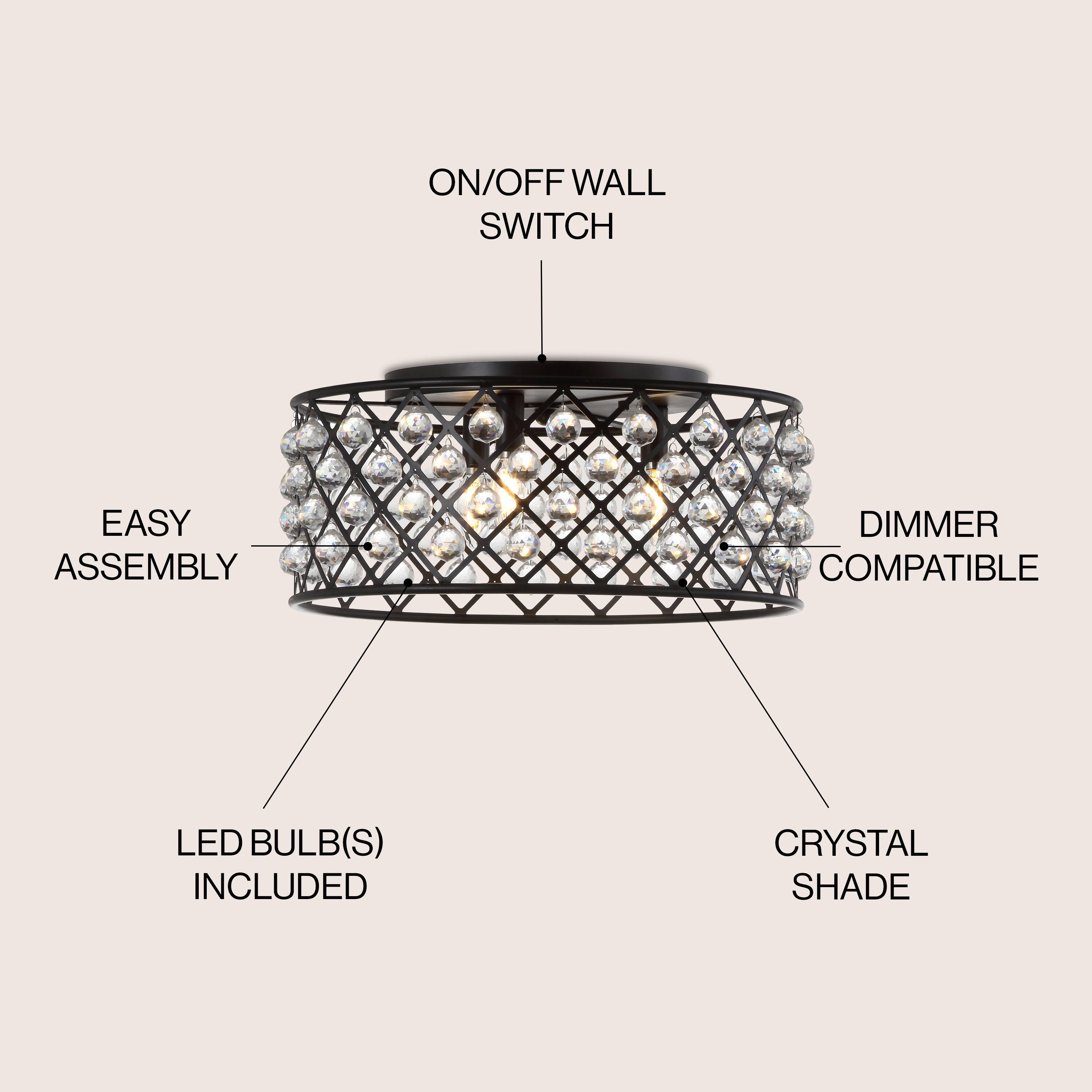 ON/OFF WALL SWITCH  
EASY ASSEMBLY  
DIMMER COMPATIBLE  
LED BULB(S) INCLUDED  
CRYSTAL SHADE