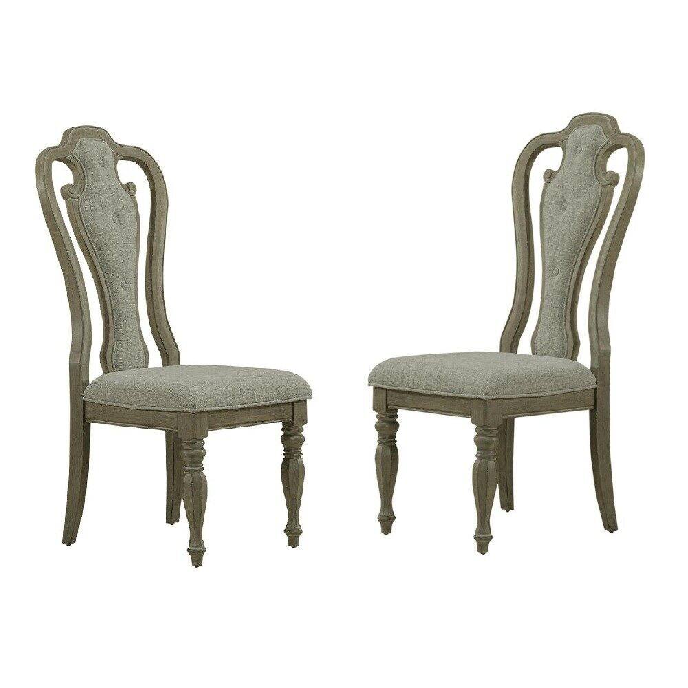 Left. Liberty Furniture Industries - Magnolia Manor Splat Back Uph Side Chair (RTA) - Set of 2 in Weathered Bisque - Brown.