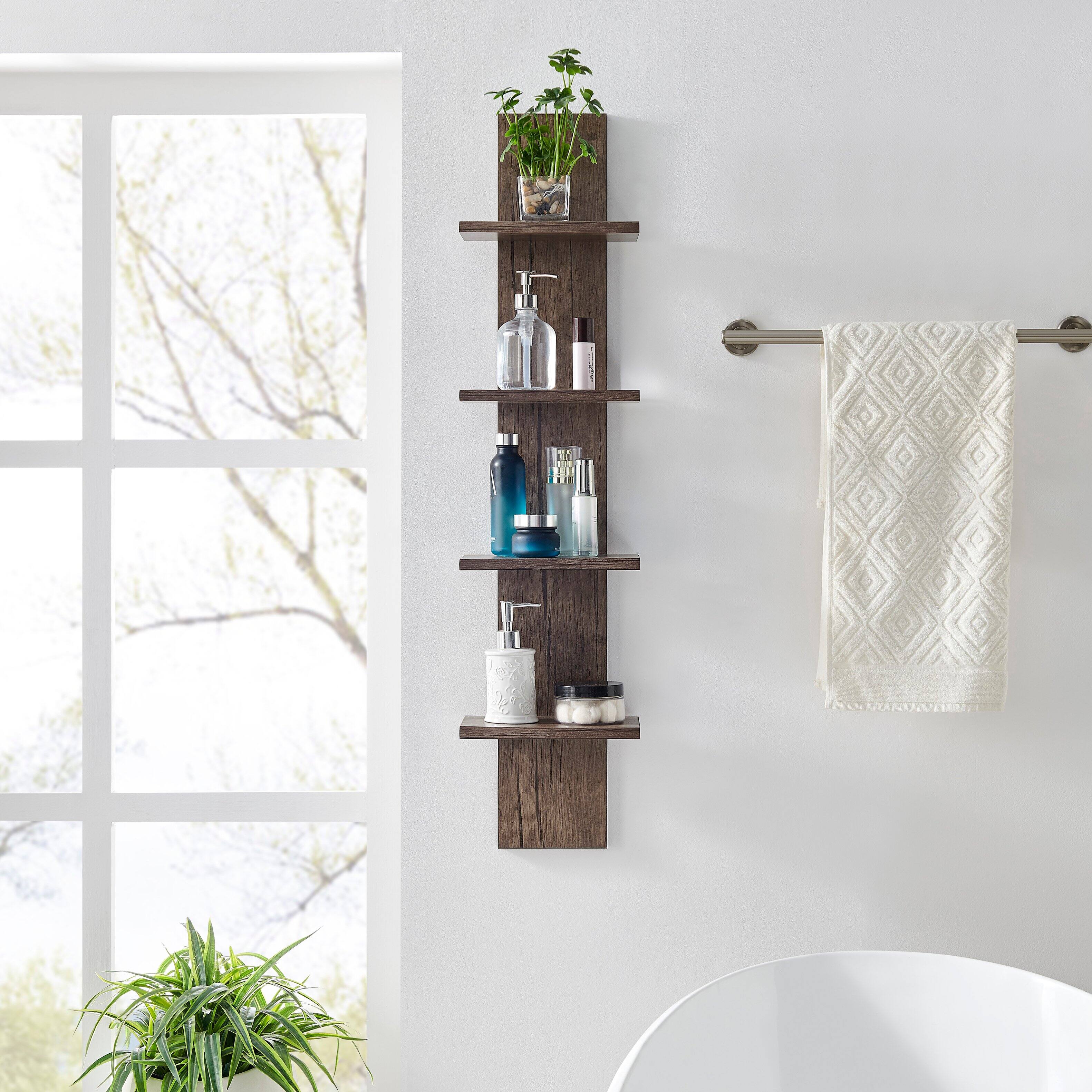 Angle. Danya B - Arica Utility Column 4-Tier Spine Wall Shelves - Hickory - Hickory.