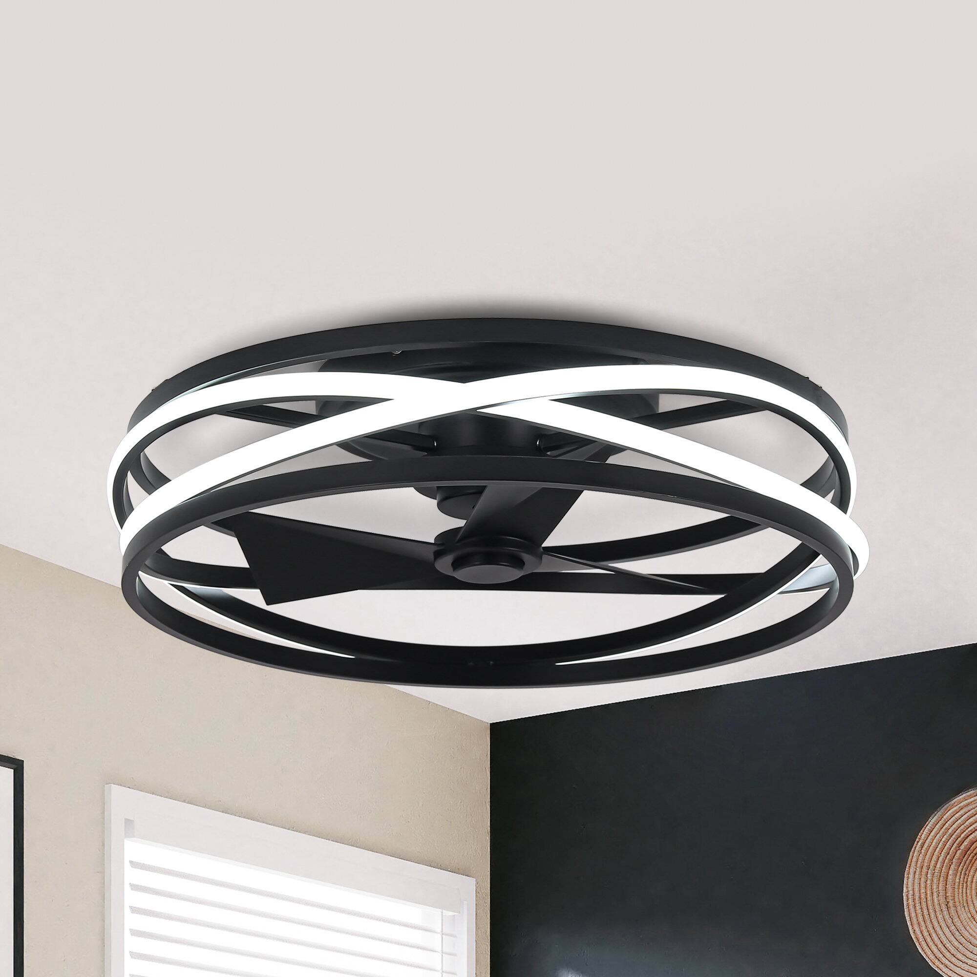 Front. Parrot Uncle - 20-inch Matte Black Flush Mount Low Profile Ceiling Fan with Remote and Light Kits - Black.