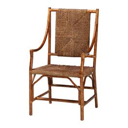 bali & pari - Ramos Marbled Tortoise Natural Rattan and Seagrass Armchair - Handwoven Wicker Chair, Rustic Boho Accent Seating - Marbled Tortoise Brown/Natural Brown