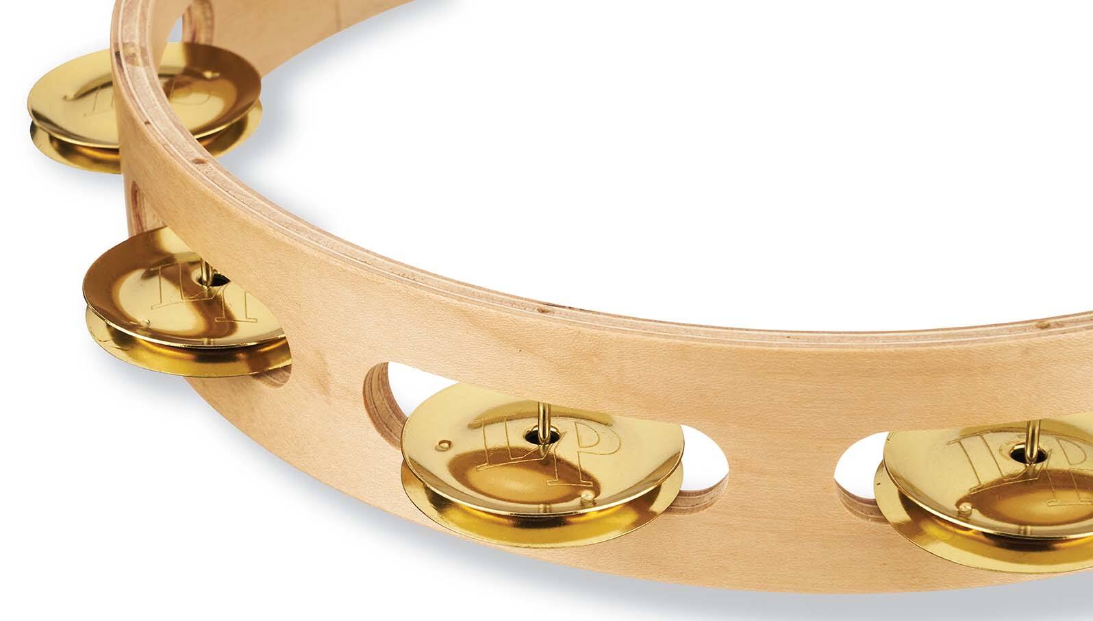 Left. Latin Percussion - Pro 10 Tambourine, Single Row Brass.