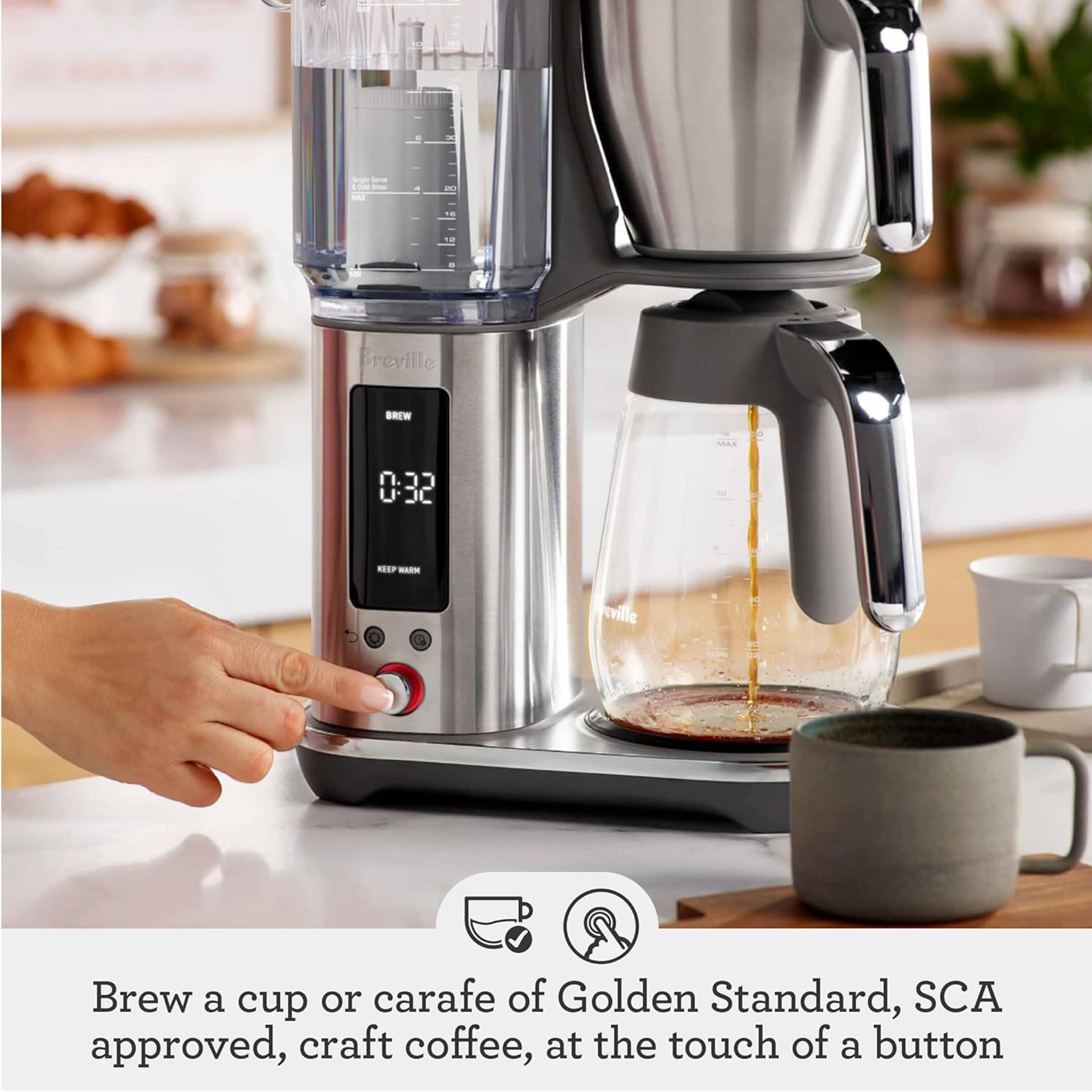Brew a cup or carafe of Golden Standard, SCA approved, craft coffee, at the touch of a button