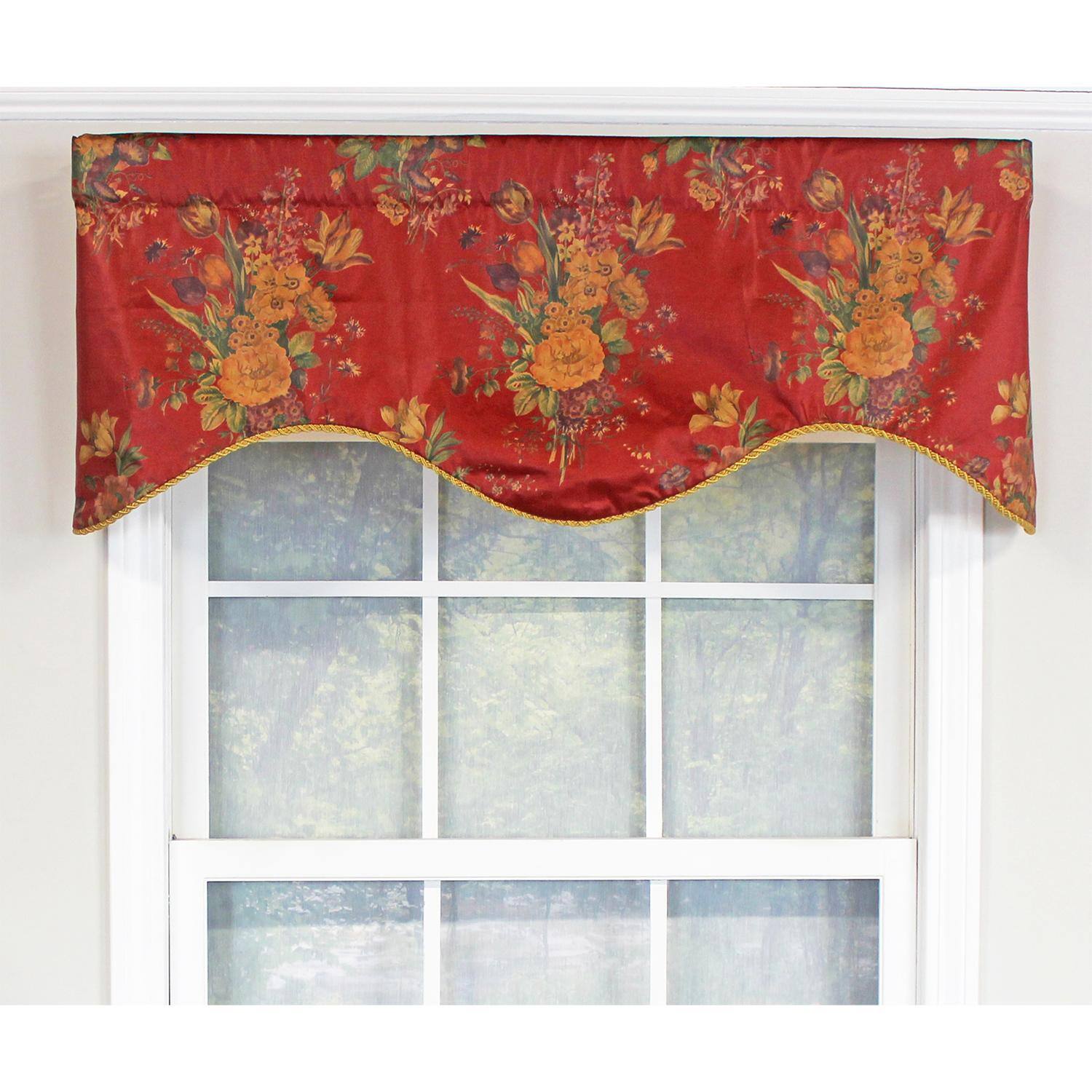Angle. RLF Home - RLF Home Eliza Excellent Deep Color Background Cornice Stylish Window Valance 3" Rod Pocket 50" x 17" Red Wine - Red wine.