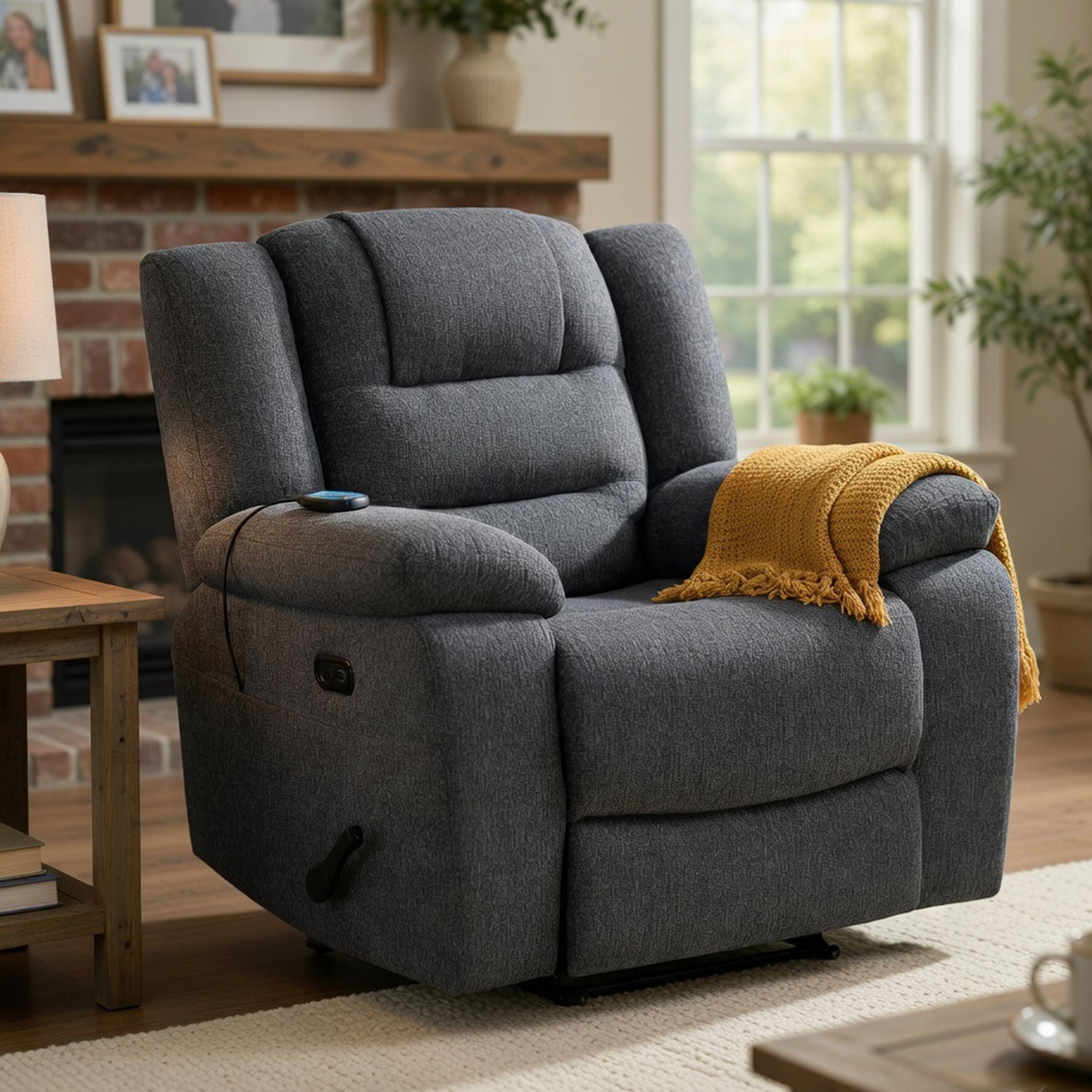 Alt View 4. Manhattan Lane - Reno Power Glider Recliner Chair with Heat and Massage,  Polyester - Dark Gray.