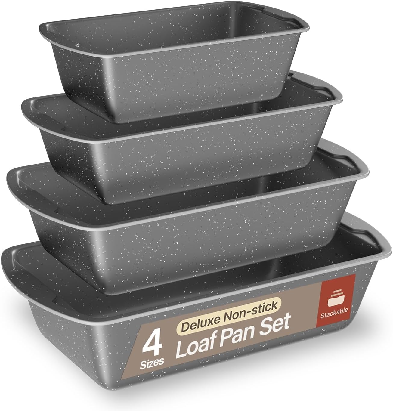 "Bakken- Swiss - 4-Pack Nonstick Loaf Pans (7""-11"") – Oven Safe to 450°F, Stackable, Dishwasher Friendly - Gray Marble" price history on PriceWatchPro