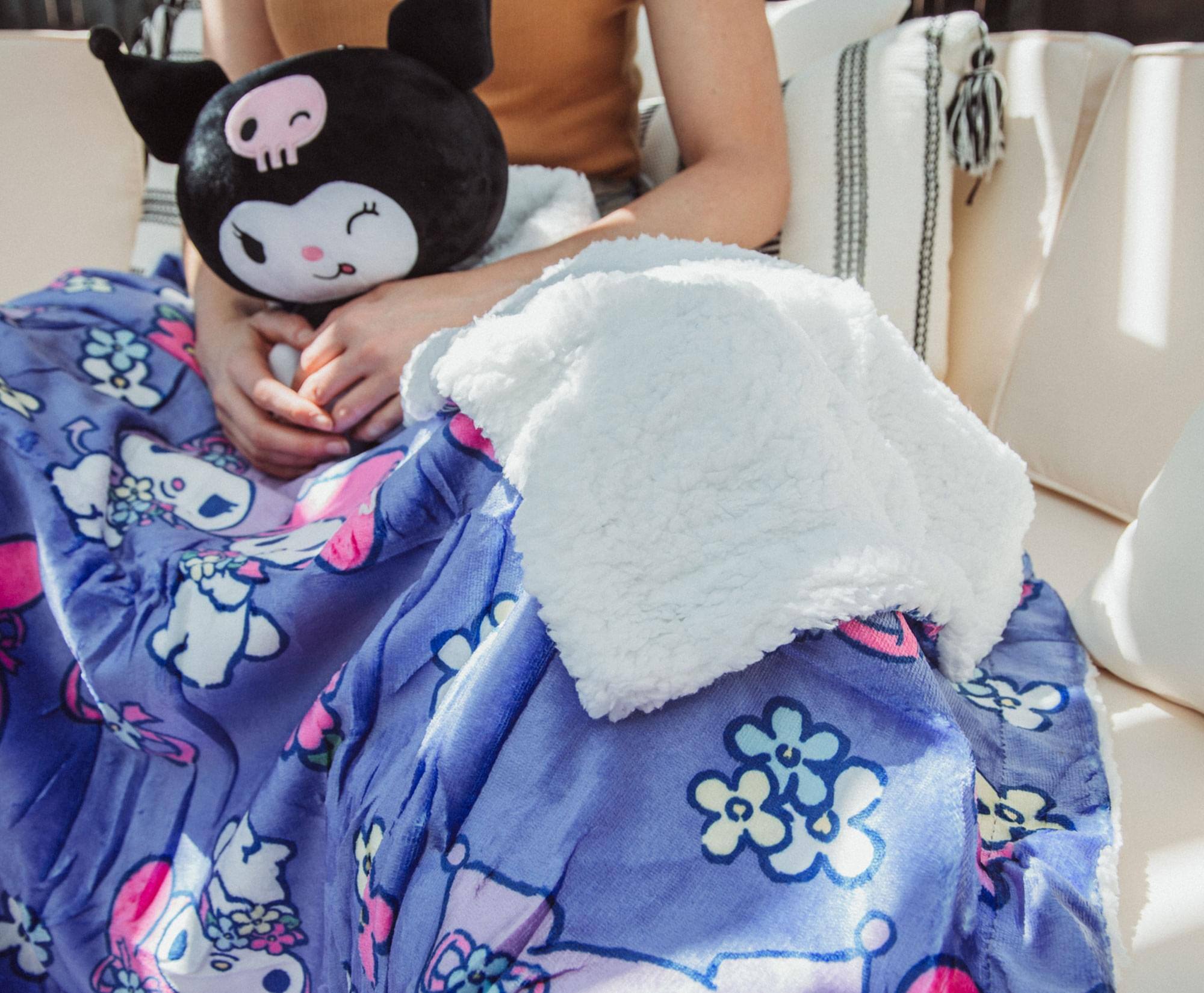 Alt View 3. The Northwest Group - Sanrio My Melody and Kuromi Flower Baskets Sherpa Throw Blanket | 50 x 60 Inches - Blue.