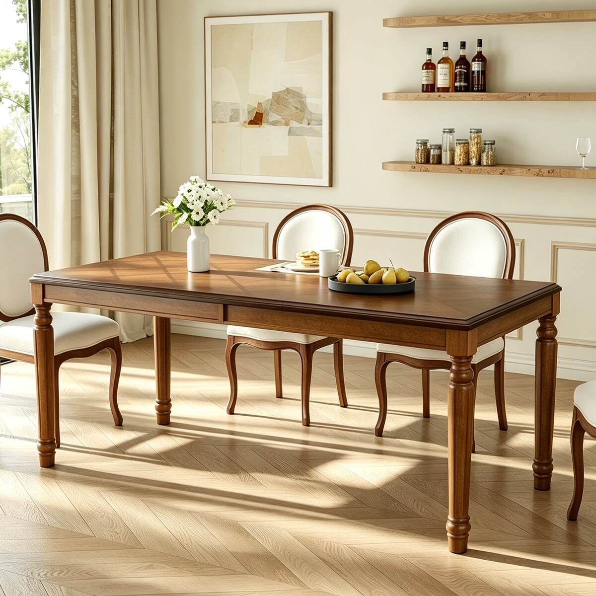 Alt View 4. Loheer - Loheer Traditional Rectangular Dining Table Walnut Diamond Parquet Top 78.7 Inch - Walnut.