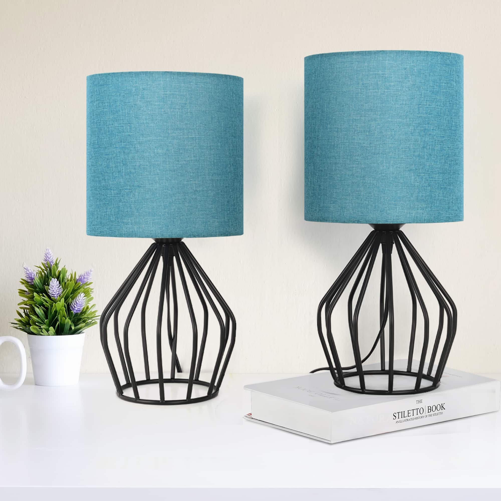 Oumilen - Set of 2 Modern Table Desk Lamps Bedside Teal Lamps for Bedroom Living Room