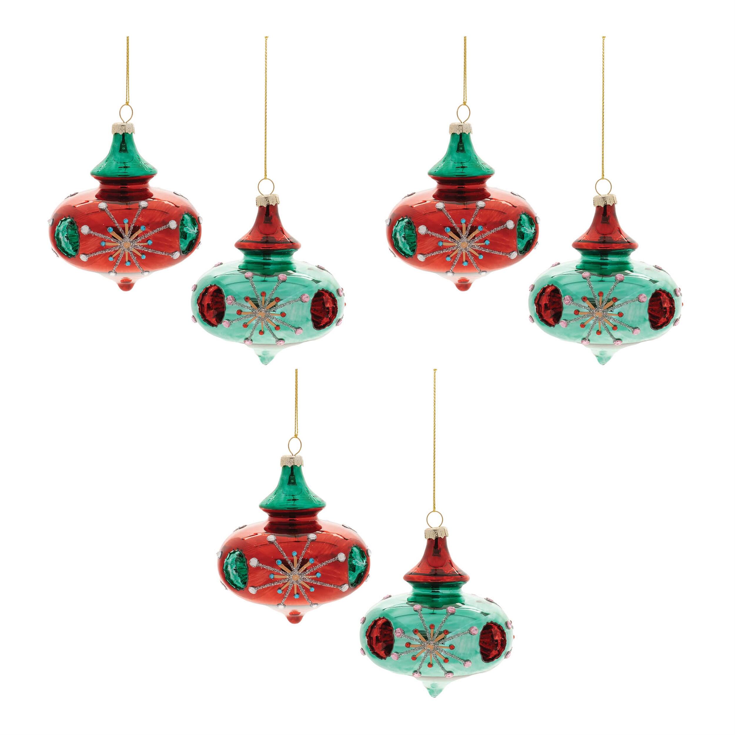 Alt View 3. BreeBe - Glittered Glass Reflector Ornament (Set of 6) - Red, Green.