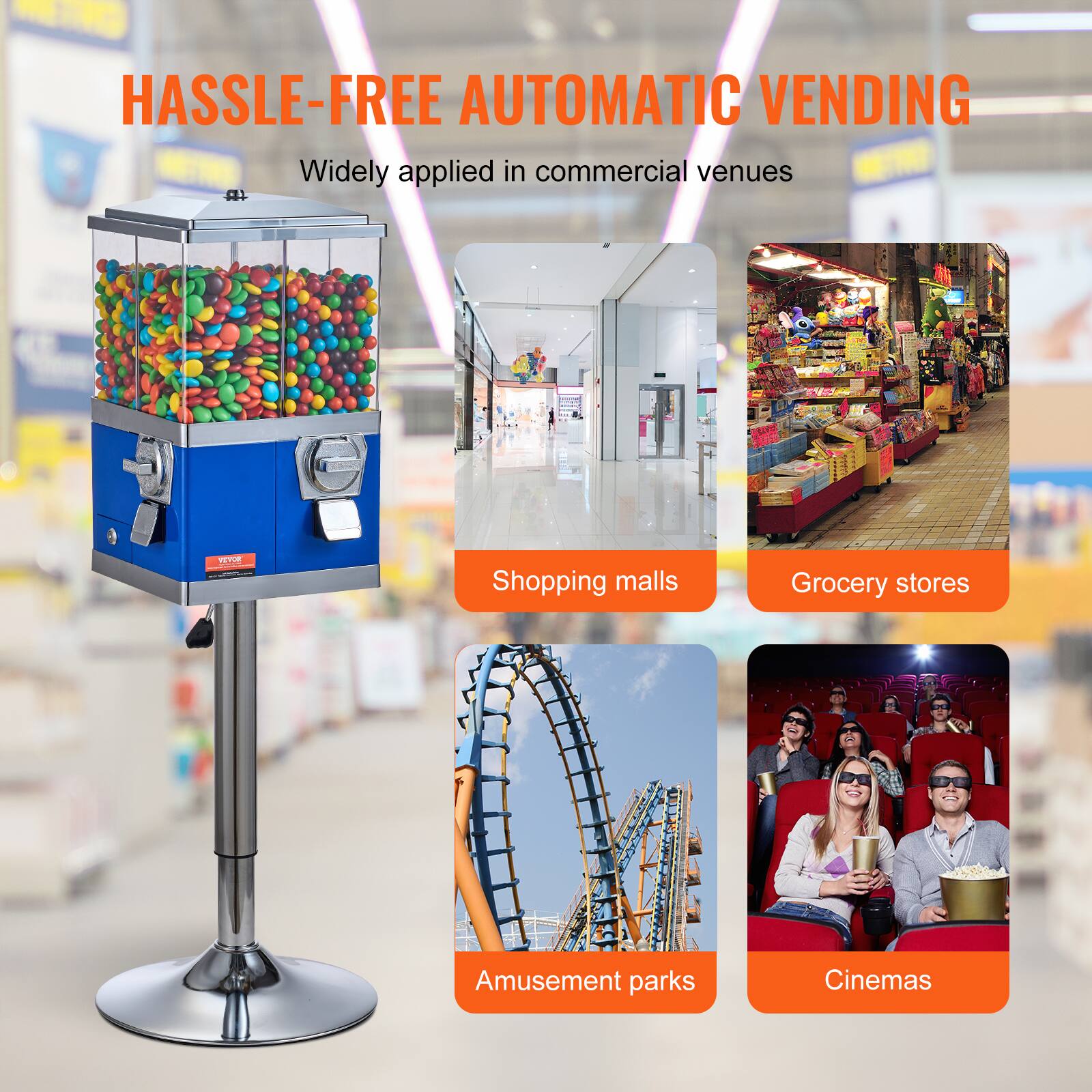 HASSLE-FREE AUTOMATIC VENDING

Widely applied in commercial venues

- Shopping malls
- Grocery stores
- Amusement parks
- Cinemas