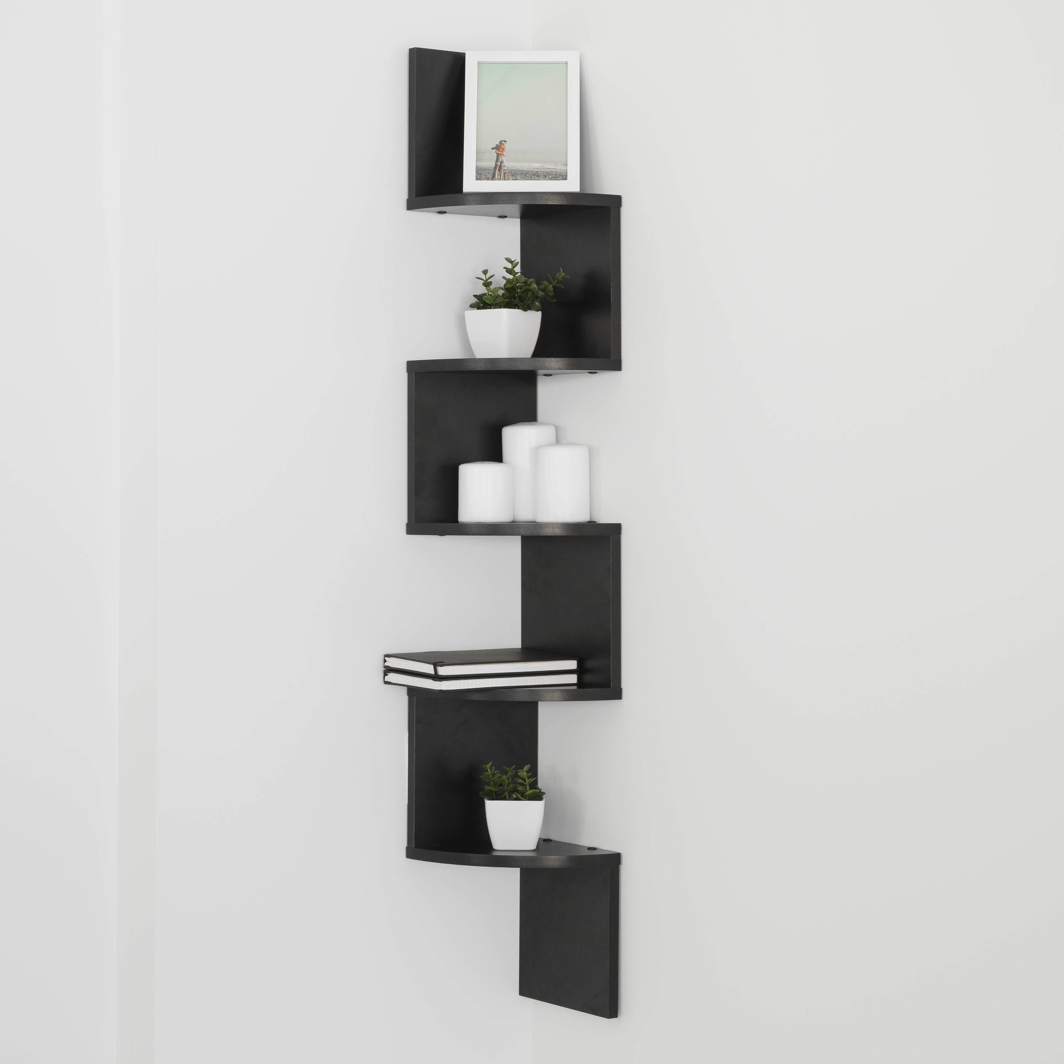 Left. Danya B - Five Tier Corner Wall Shelf - Black - Black.