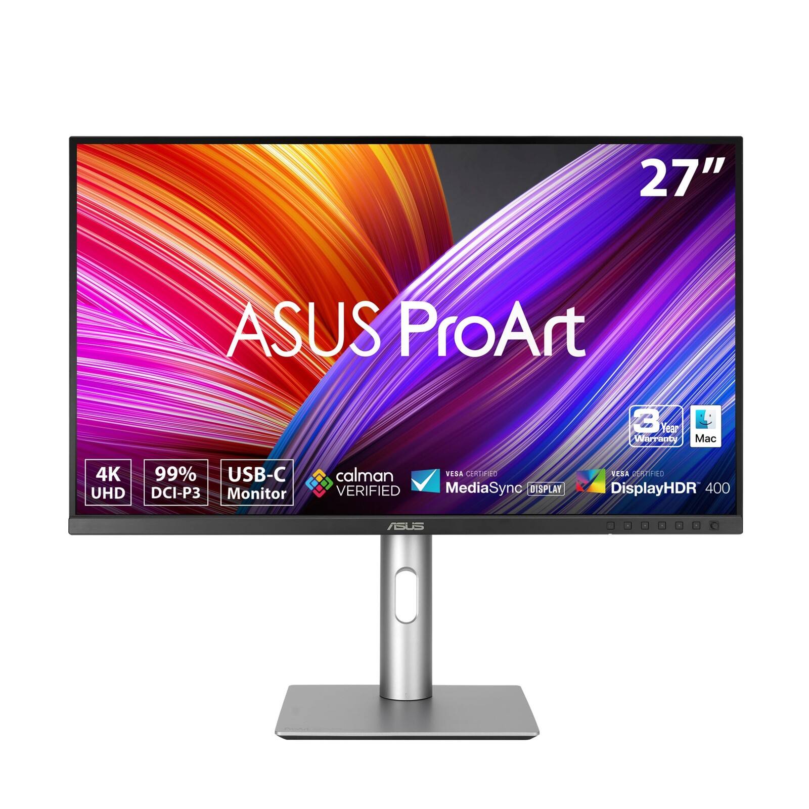 27" ASUS ProArt 3 Year Warranty Mac 4K UHD 99% USB-C DCI-P3 Monitor calman VERIFIED VESA CR FSC MediaSync DISPLAY HDR 400
