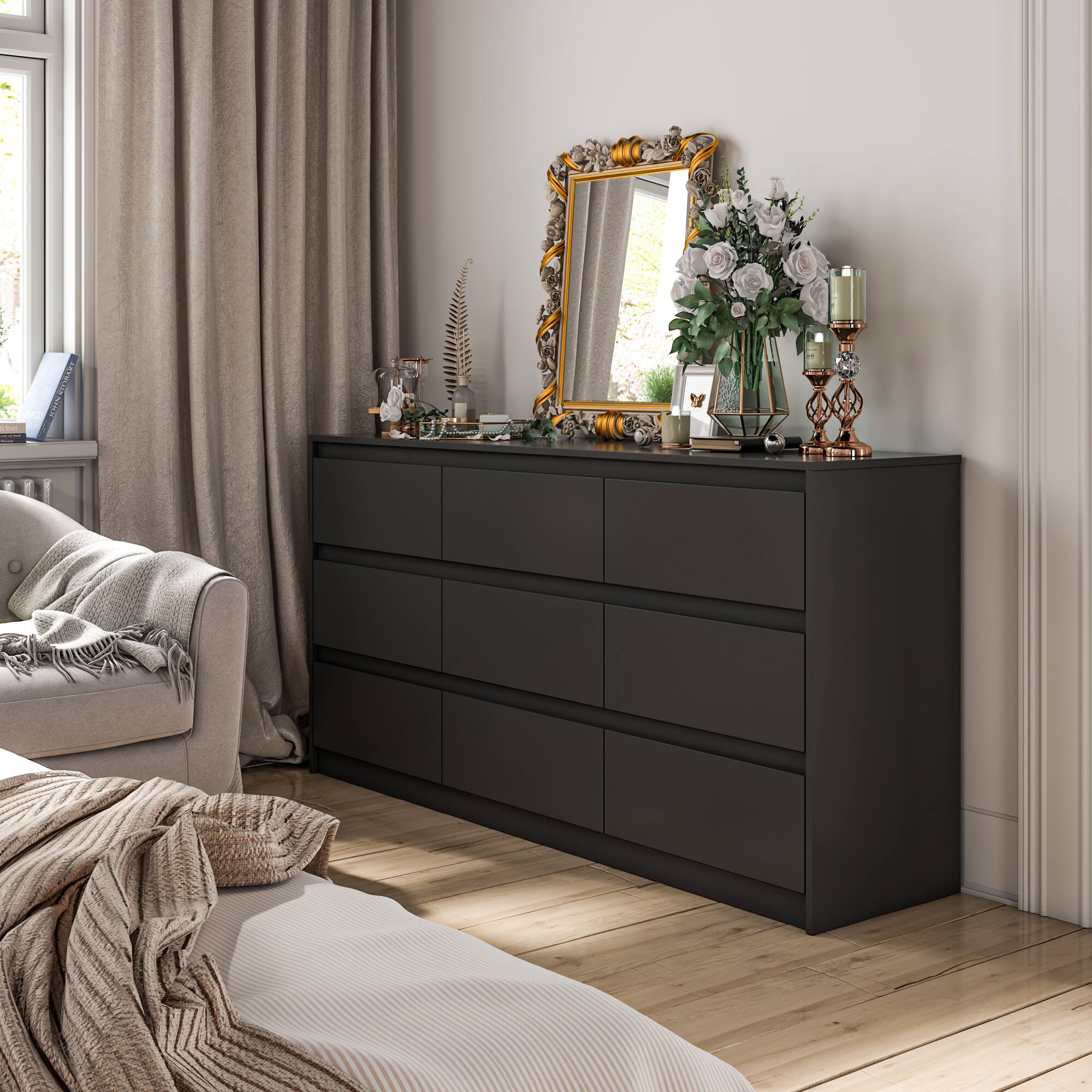 Alt View 7. Famapy - Famapy 9 - Drawer Dresser: Elevate Bedroom Elegance with Sleek Storage - Black.