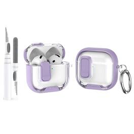 Dteck - For Airpods Pro 3rd Gen (2025) Shockproof Clear Safety Lock Design Case With Metal Ring + Clean Pen - Purple