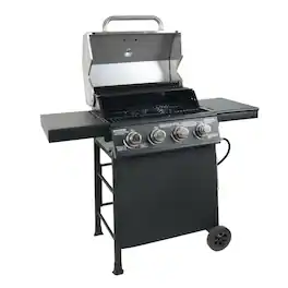 Grill Boss - 4-Burner Outdoor Propane Gas Grill with Side Burner and Wheels, Black - Silver/Black
