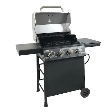 Front. Grill Boss - Grill Boss 4-Burner Outdoor Propane Gas Grill with Side Burner and Wheels, Black - Silver, Black.