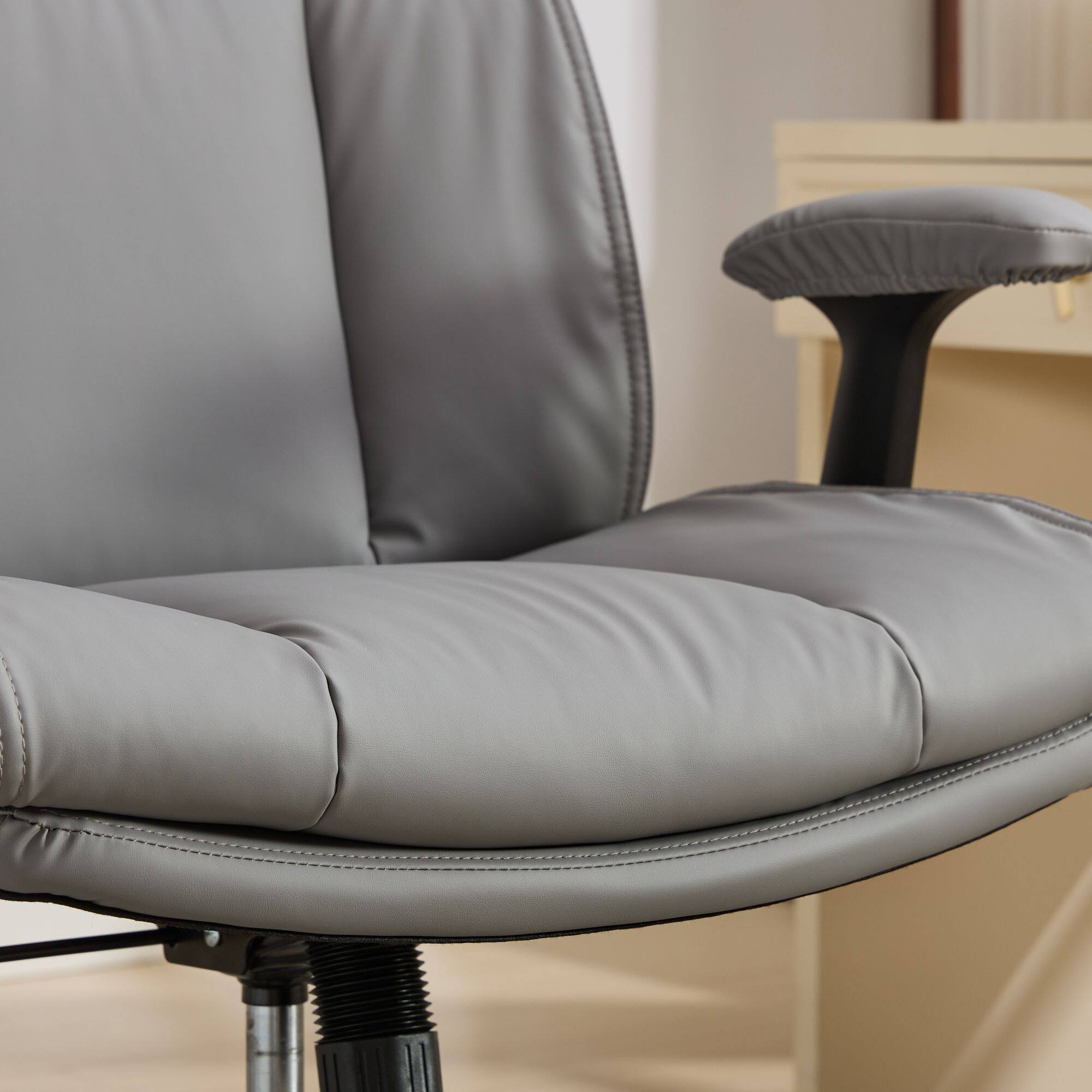 Alt View 3. Akoasm - Leather Cross Legged Office Chair Ergonomic Desk Chair with Flip-Up Armrests, Wheels for Home Office, Vanity-Grey - Grey.