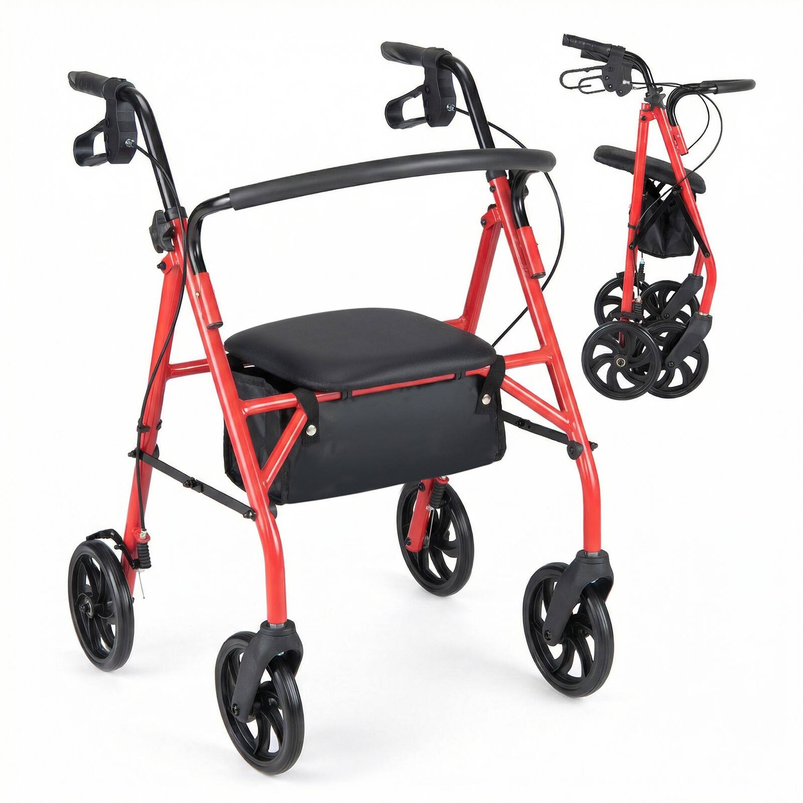 Front. Costway - Costway Rollator Walker with Seat, Height Adjustable Handles, Storage Basket for Seniors - Red.