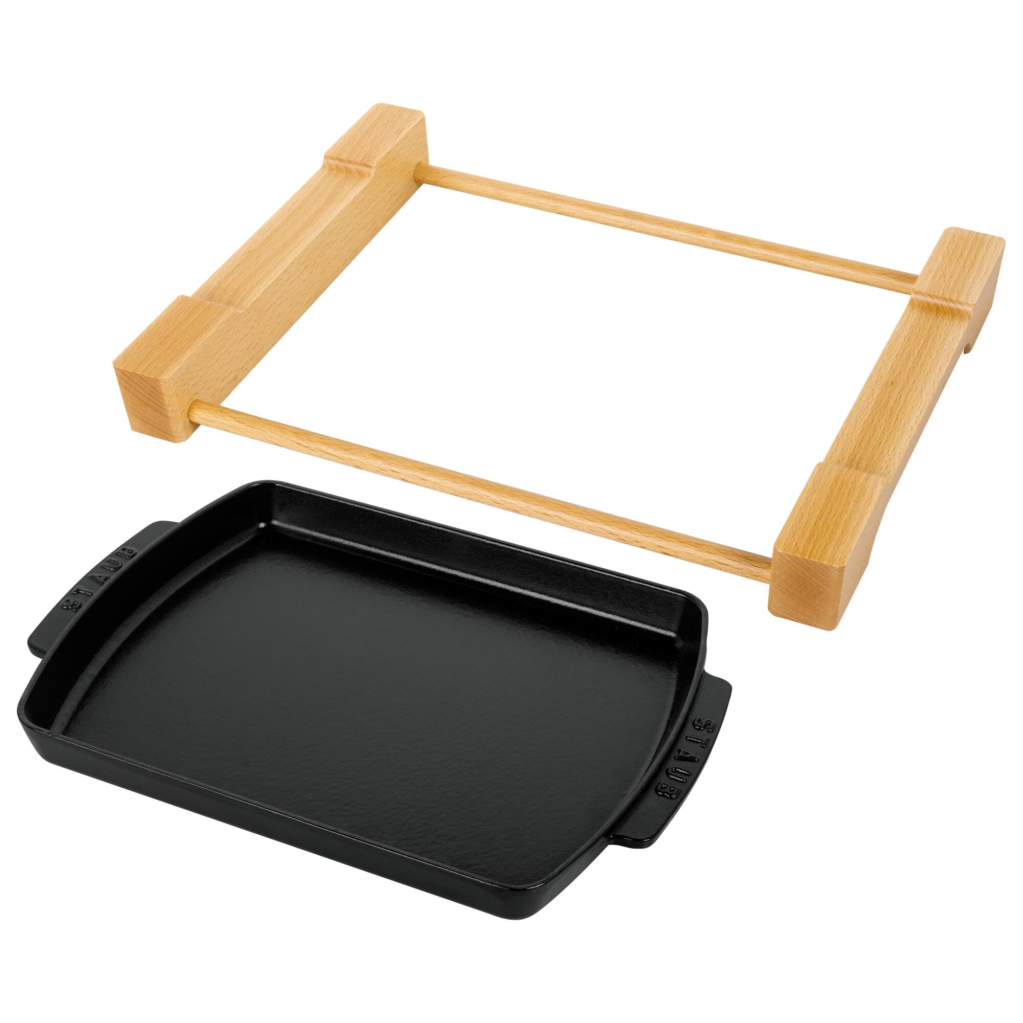 Staub Cast Iron 15″ x 9″ Rectangular Serving Dish with Wood Base
