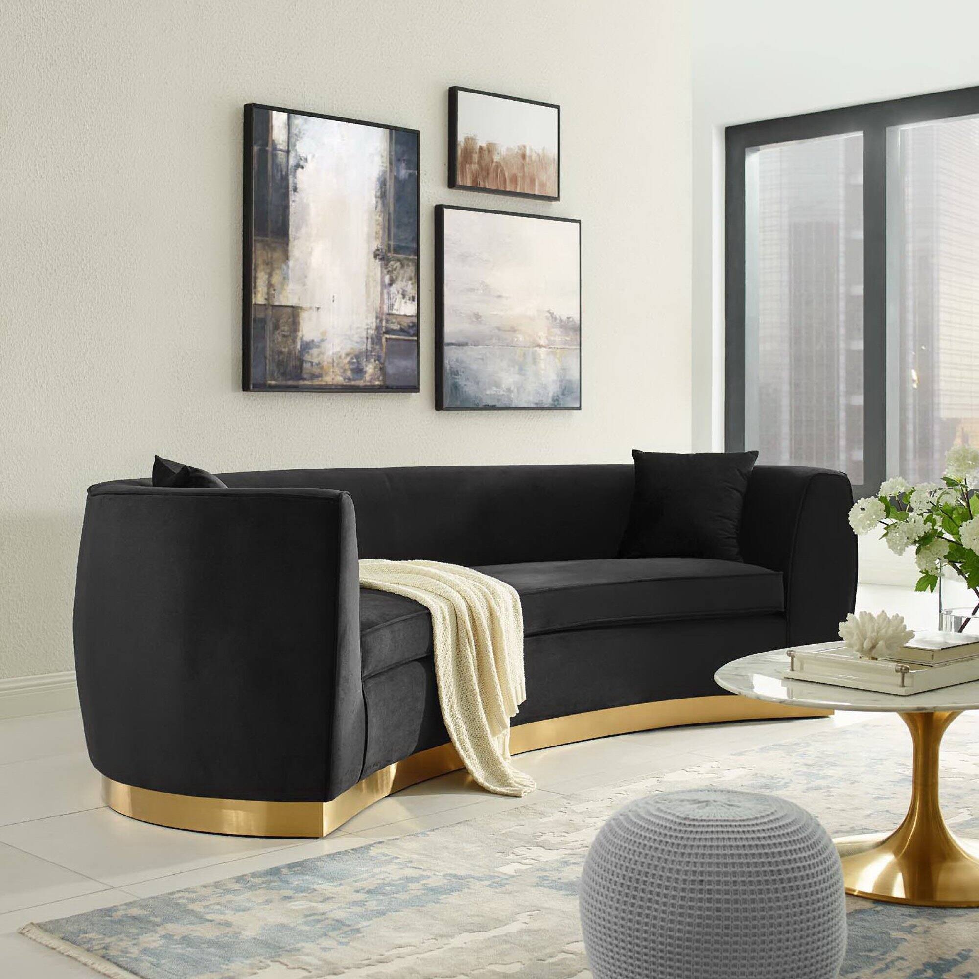 Alt View 1. Modway - Resolute Curved Performance Velvet Sofa by Modway - Black.