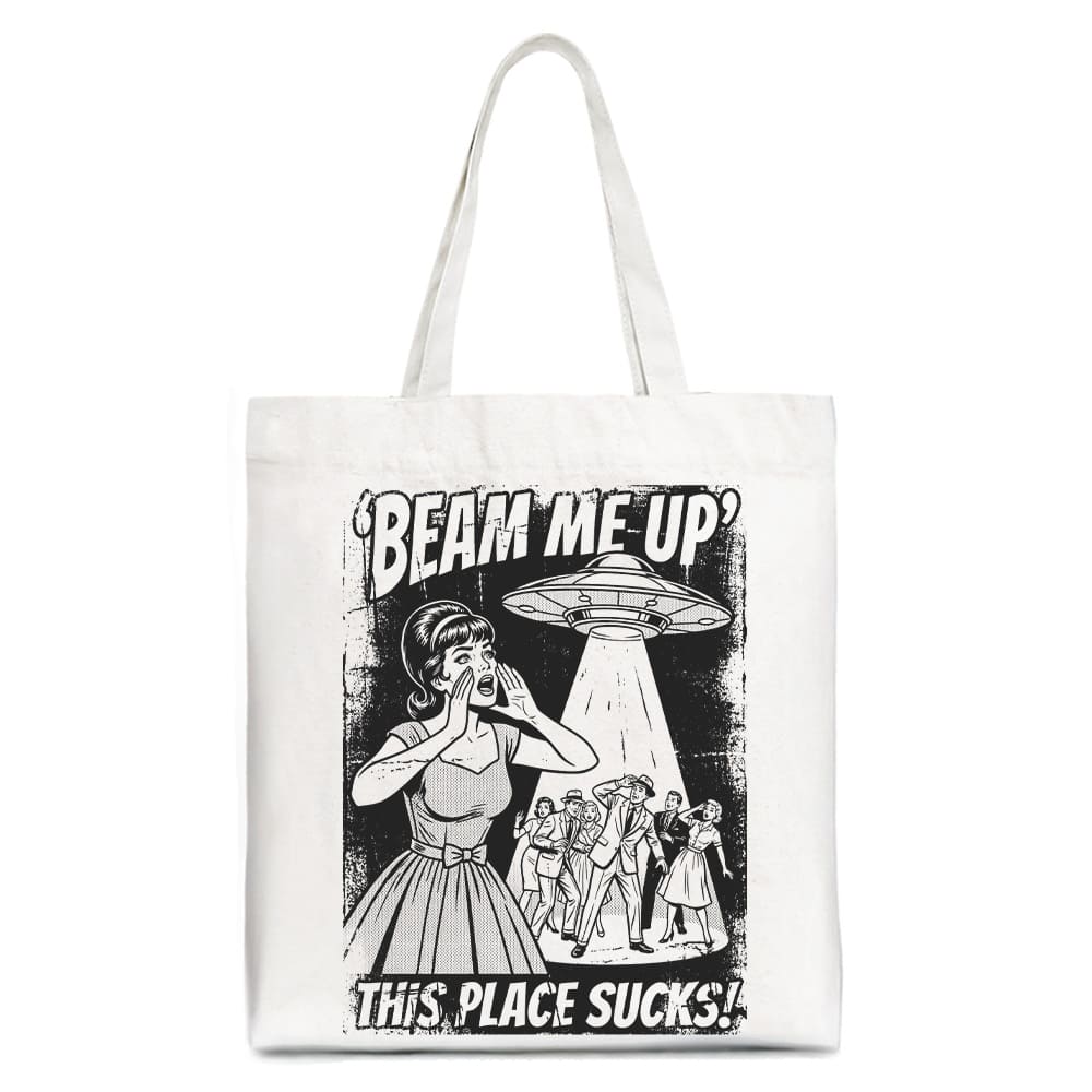 OrnamentallyYou - UFO Meme Beam Me Up This Place Sucks Canvas Tote Bag - White