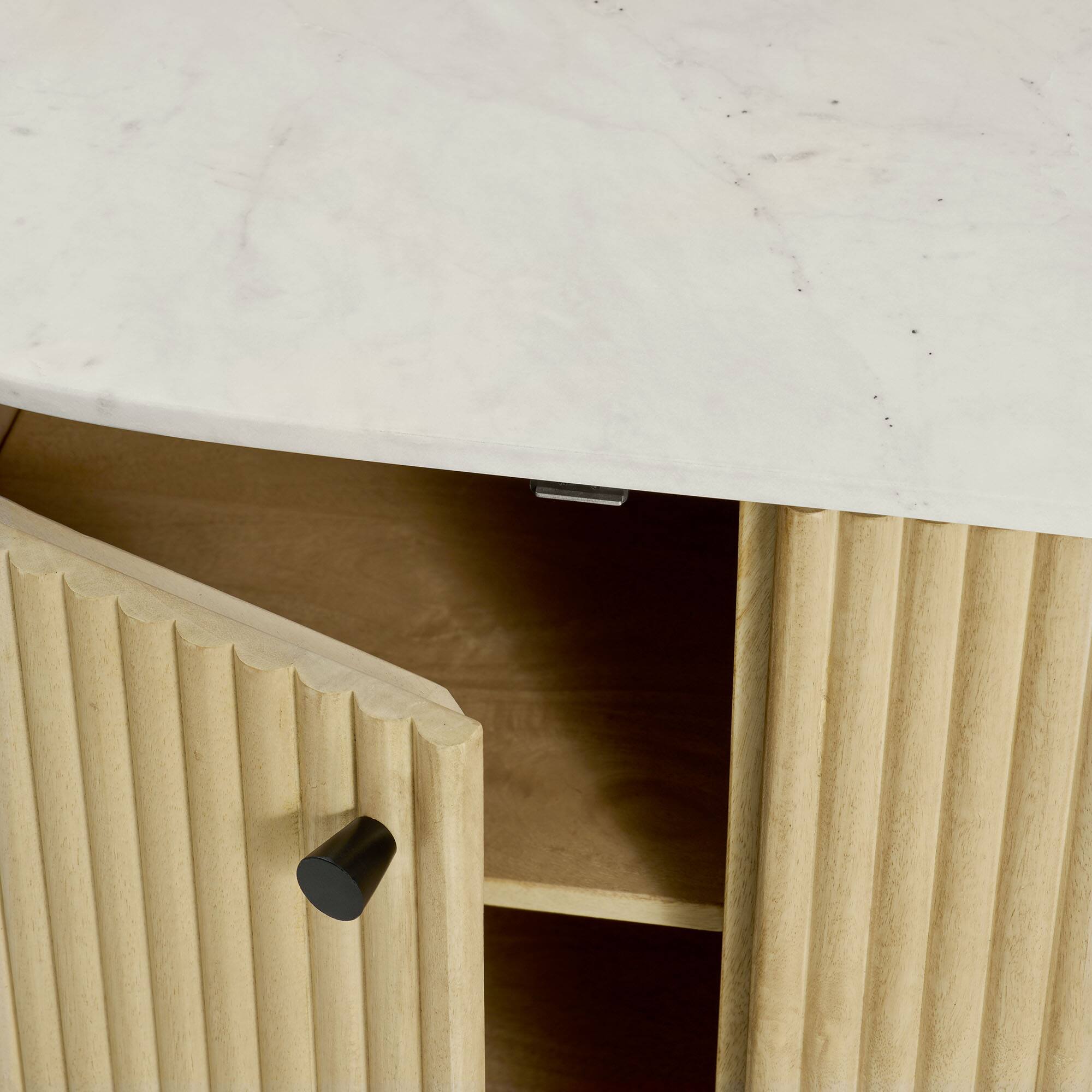 Alt View 6. Modway - Caldera 60" Curved Solid Wood and Marble Sideboard Storage Cabinet by Modway - Natural.