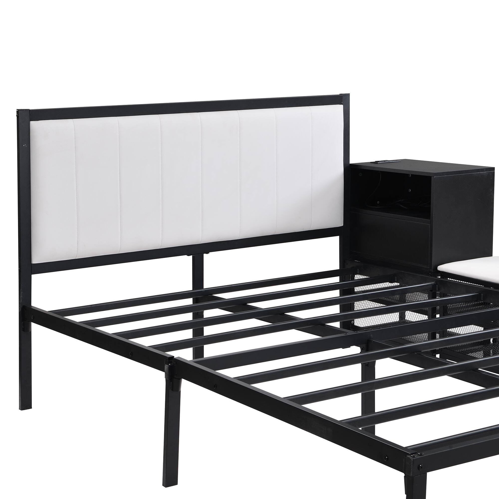 Alt View 1. Tiramisubest - Full size Metal Platform Bed with Two-Tier Storage Shelves, Wooden Storage Cabinet, Black - Black.