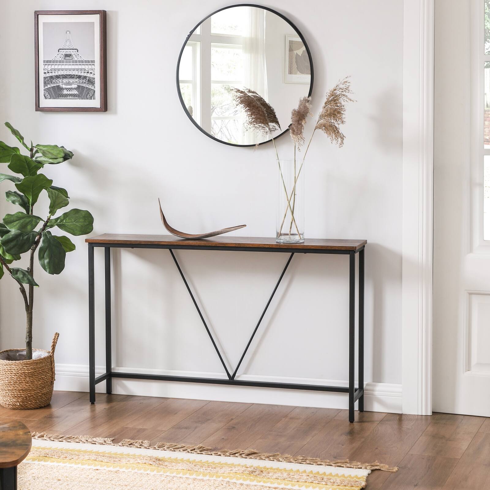 Left. Songmics Home - Console Sofa Table, Narrow Entryway Table, for Living Room, Bedroom, Easy Assembly - Rustic Brown and Ink Black.