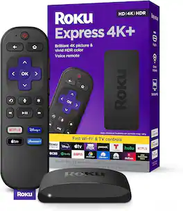 Refurbished Excellent - (Renewed) Roku Express 4K+ | Roku Streaming Device 4K/HDR with Voice Remote, Free & Live TV - Black