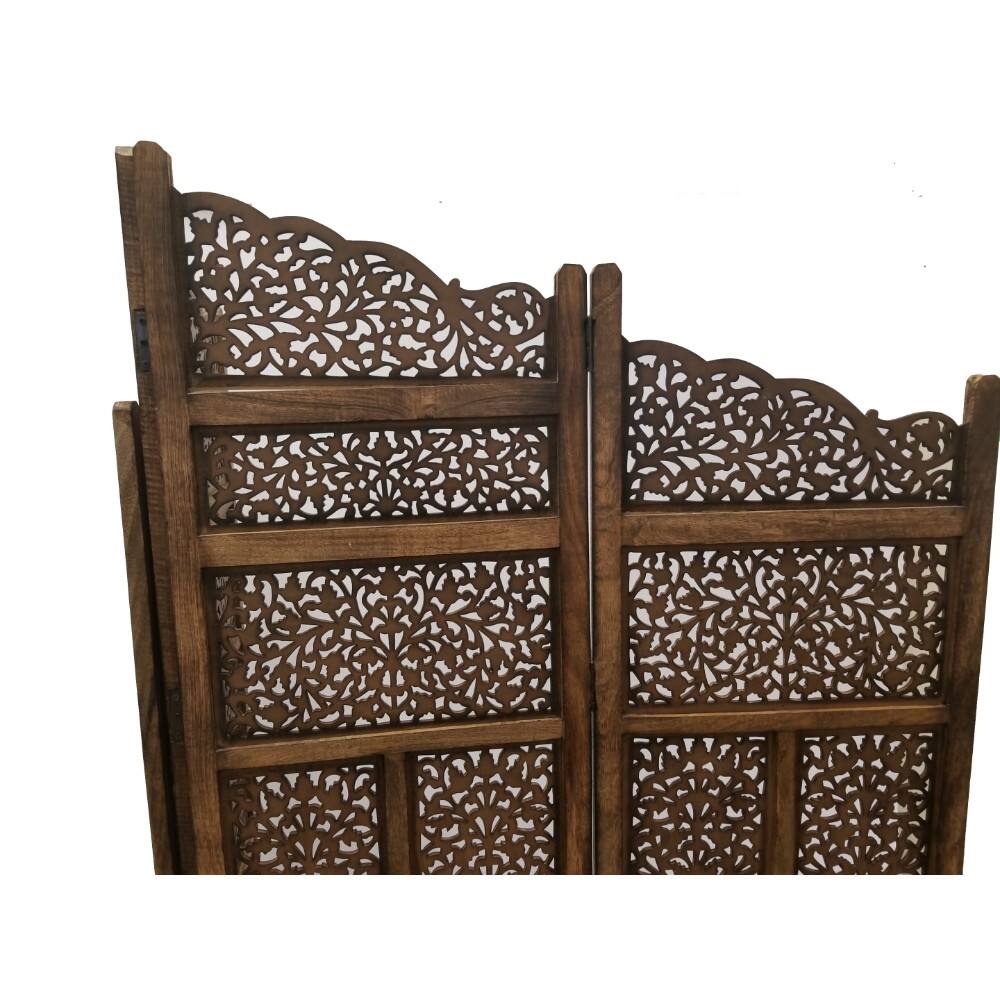Alt View 3. Manhattan Lane - Benzara Hand Carved Foldable 4 Panel Wooden Partition Screen/RoomDivider - Brown.