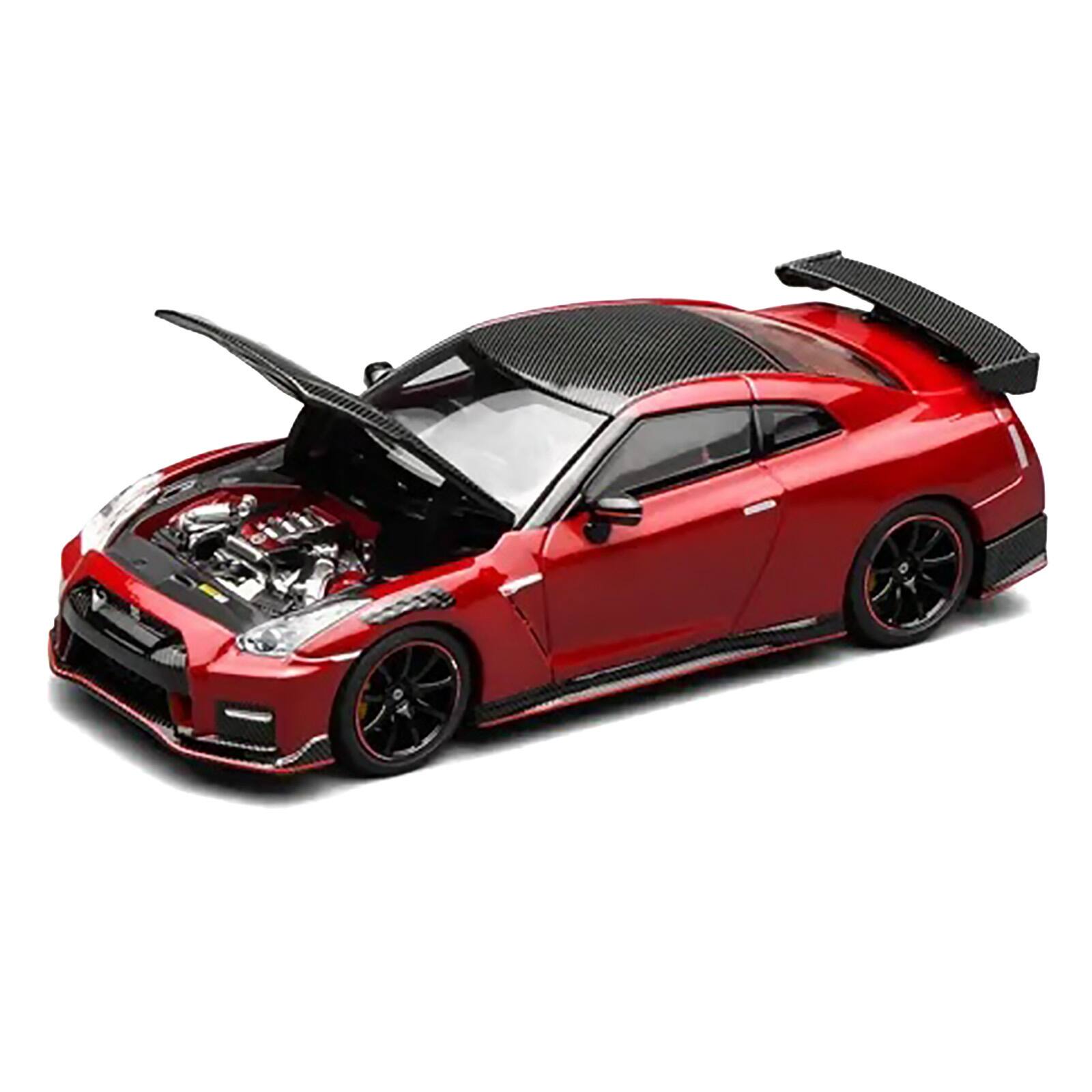 Alt View 1. MotorHelix - 2022 Nissan GT-R Nismo R35 RHD Vibrant Red with Carbon Hood and Top "Senior 64" Series 1/64 Car by MotorHelix.